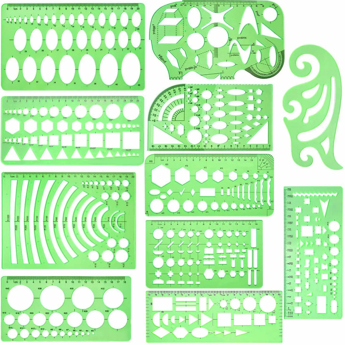 11 Pezzi Modelli di Disegni Geometrici per Disegno Ingegnere Materiale Scolastico
