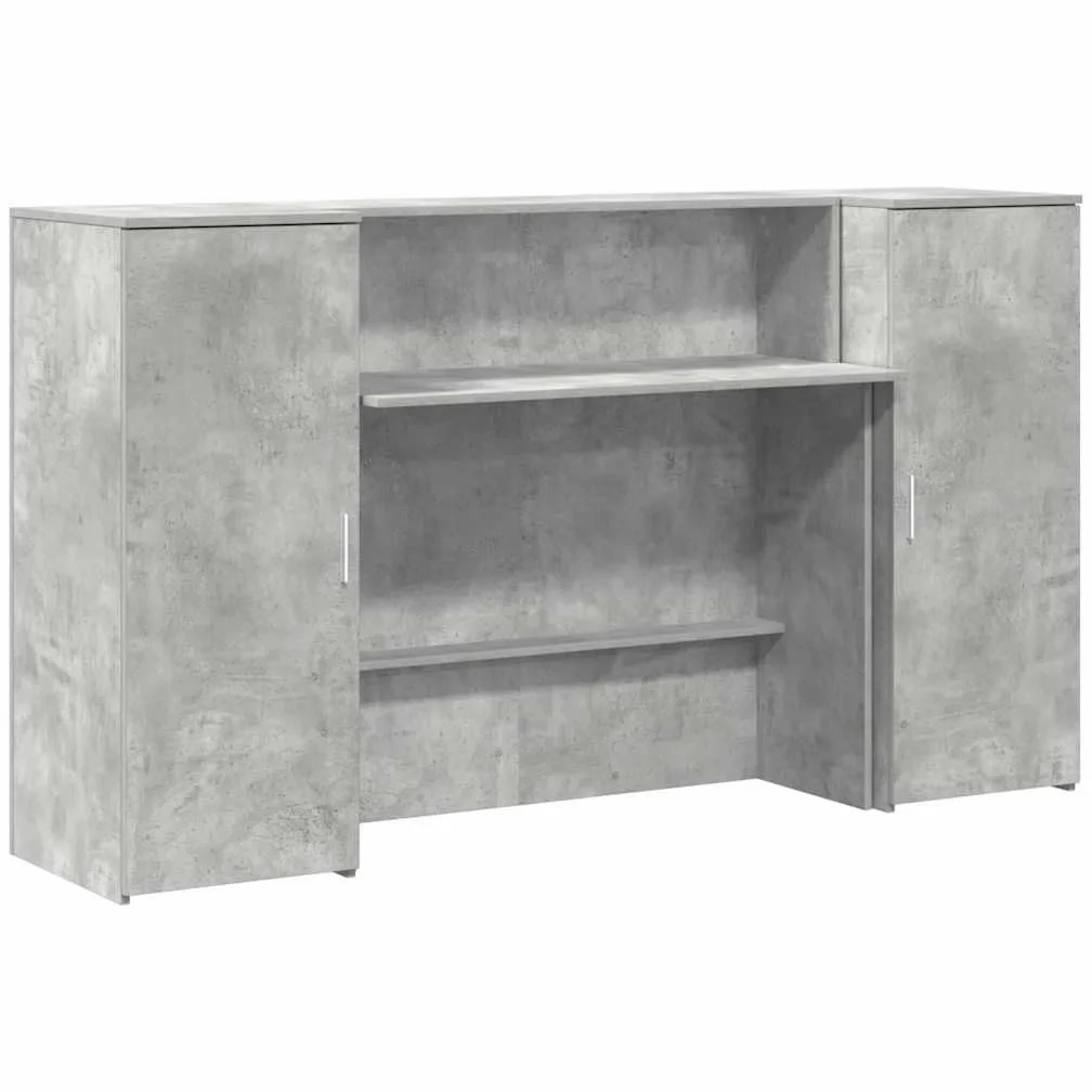 Bancone per ricevimento, grigio cemento, 180 x 50 x 103,5 cm, in legno | Bancone modulare con molto spazio per ufficio, studio e salone. Protezione discreta grazie alle pareti laterali alte.