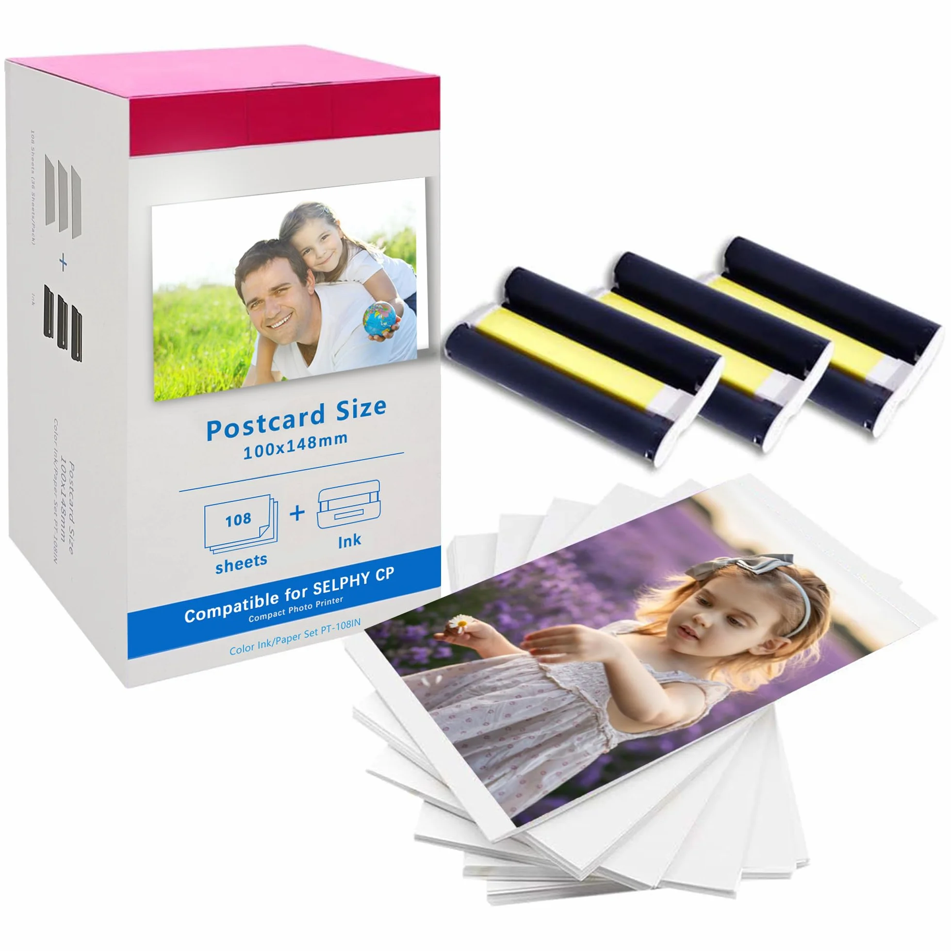 Canon Selphy CP1500 CP1300 CP1000 CP1200 CP910 Set Carta Fotografica e Inchiostro 108 Fogli 100x148mm