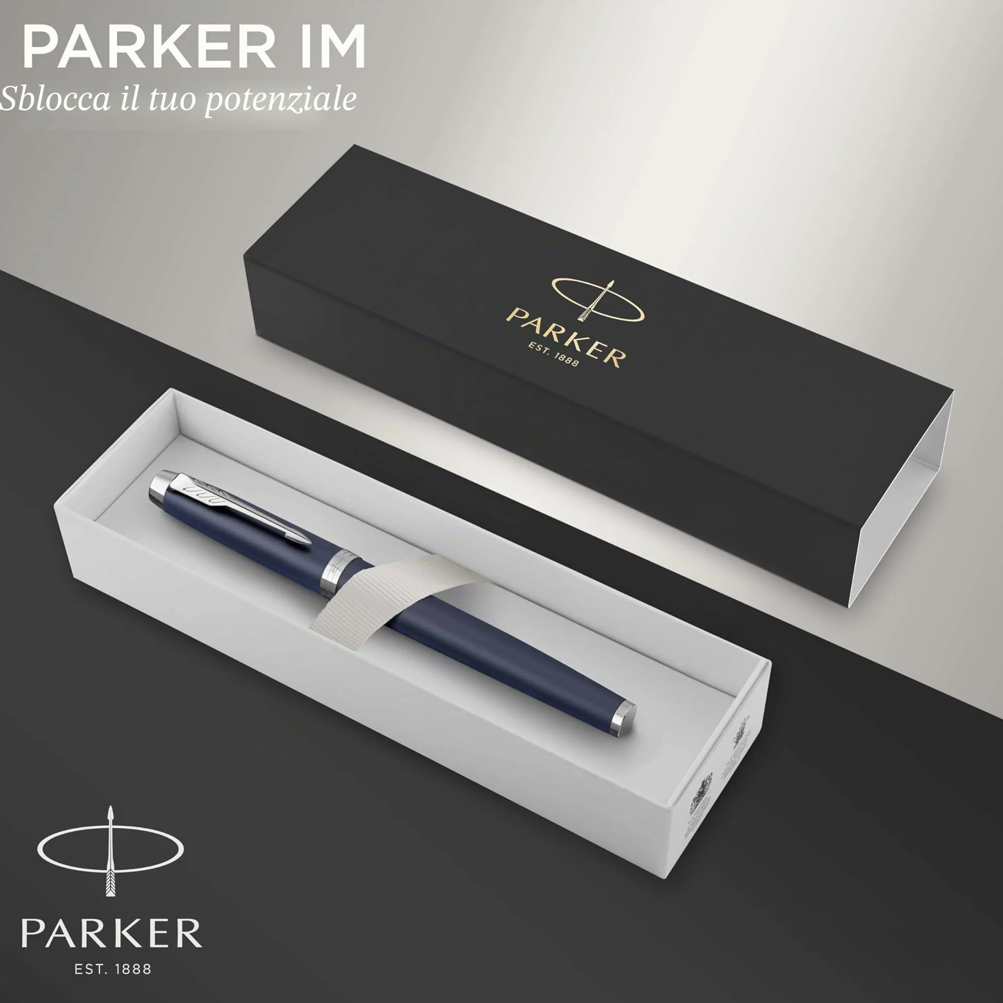 Parker IM Penna Roller | Punta Fine e Ricarica di Inchiostro Nero | Matte Blue Chrome Trim