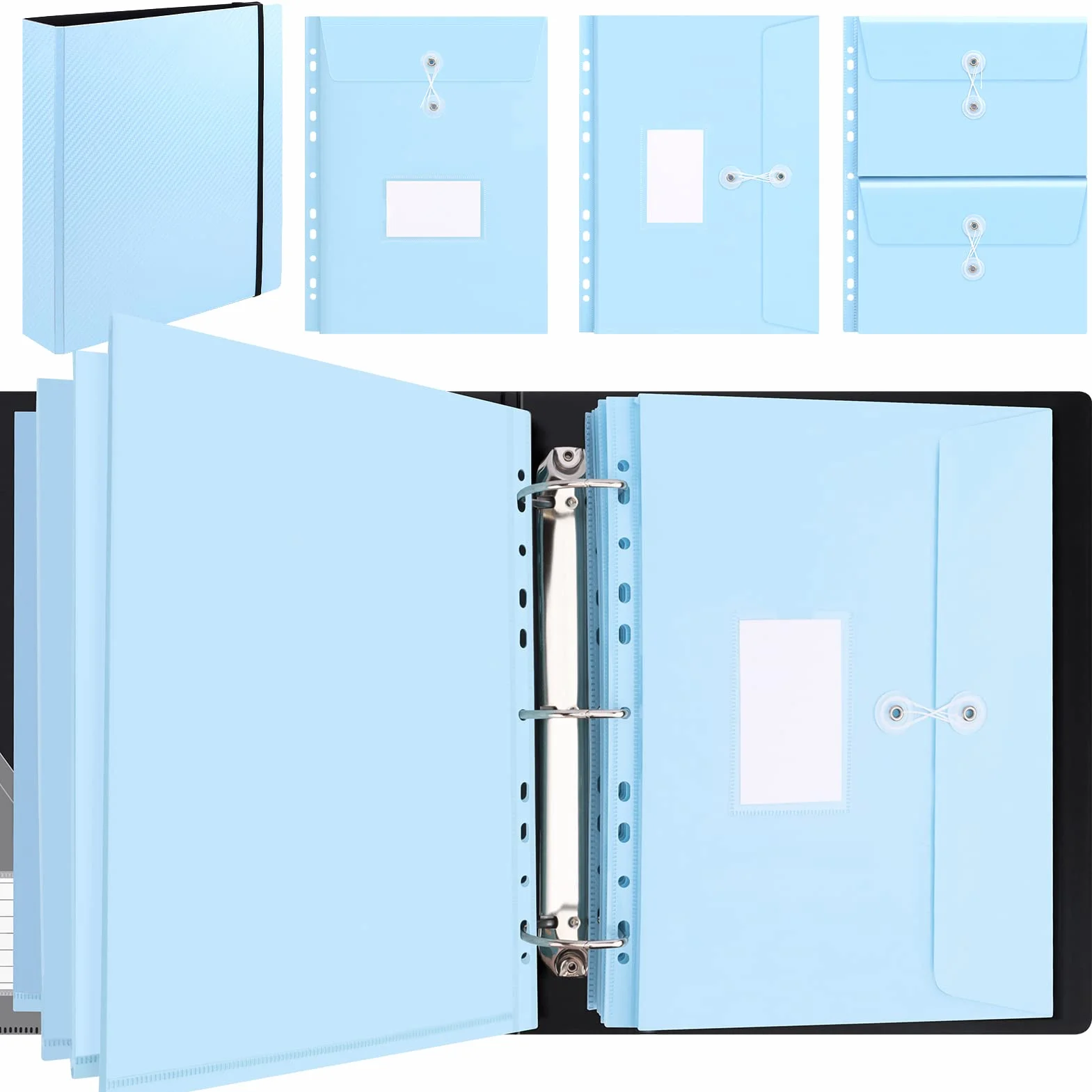 Uquelic Raccoglitore ad anelli, formato A4, con 10 tasche espandibili in plastica, con etichette, grande organizer per documenti per casa, ufficio, blu