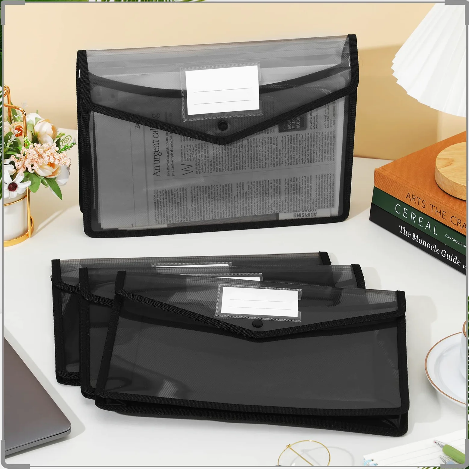 Teling 15 cartelline in plastica espandibile, formato A4, organizer per documenti colorati, con chiusura a bottone e tasca impermeabile, per lavori a casa (nero)