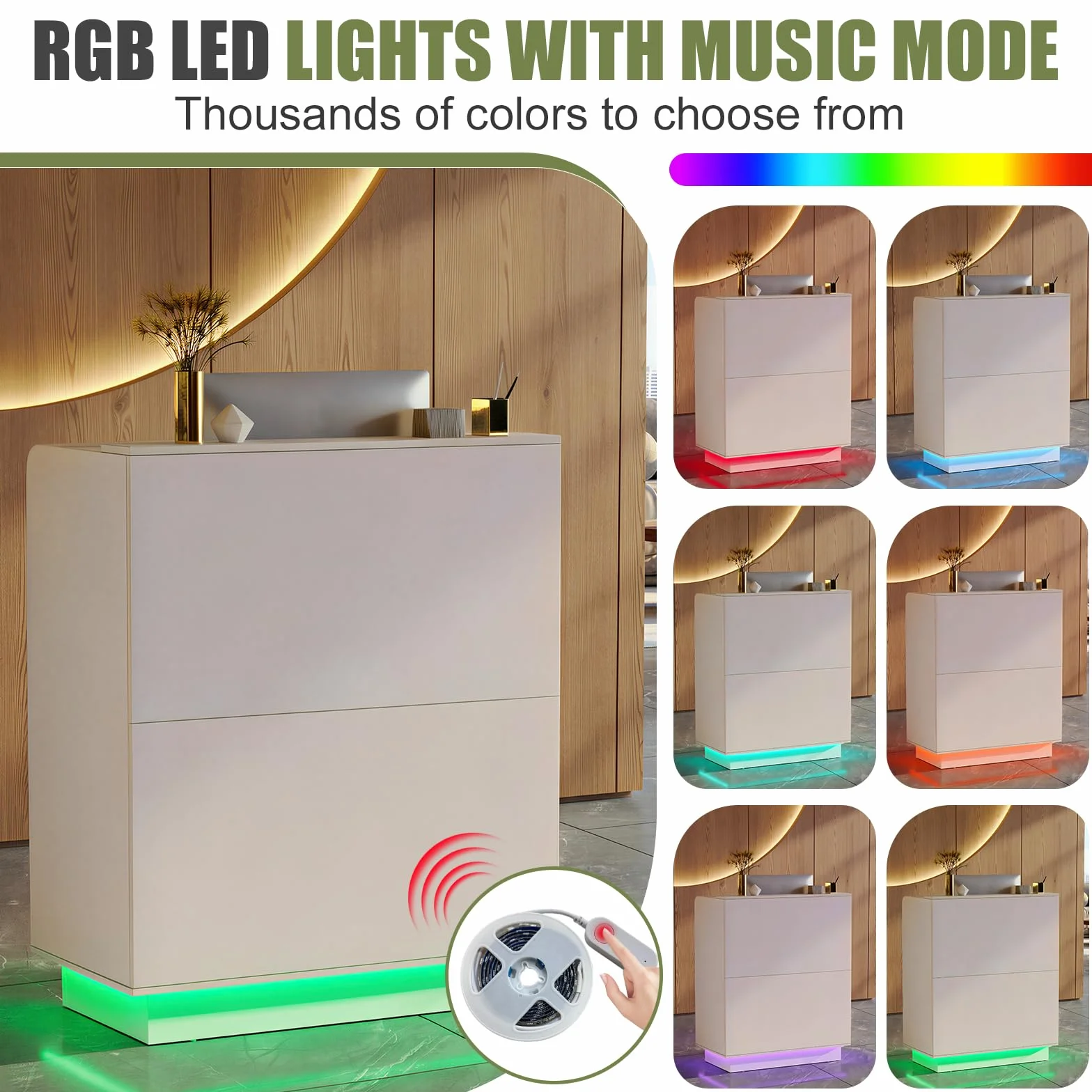 MSFE Banco Receptio Piccolo con LED, Bancone Reception con Cassetti, Bancone Cassa, Armadio Bancon Vendita, Mobili per reception, per Hotel, Ufficio,Centro Estetico,103X80X45cm