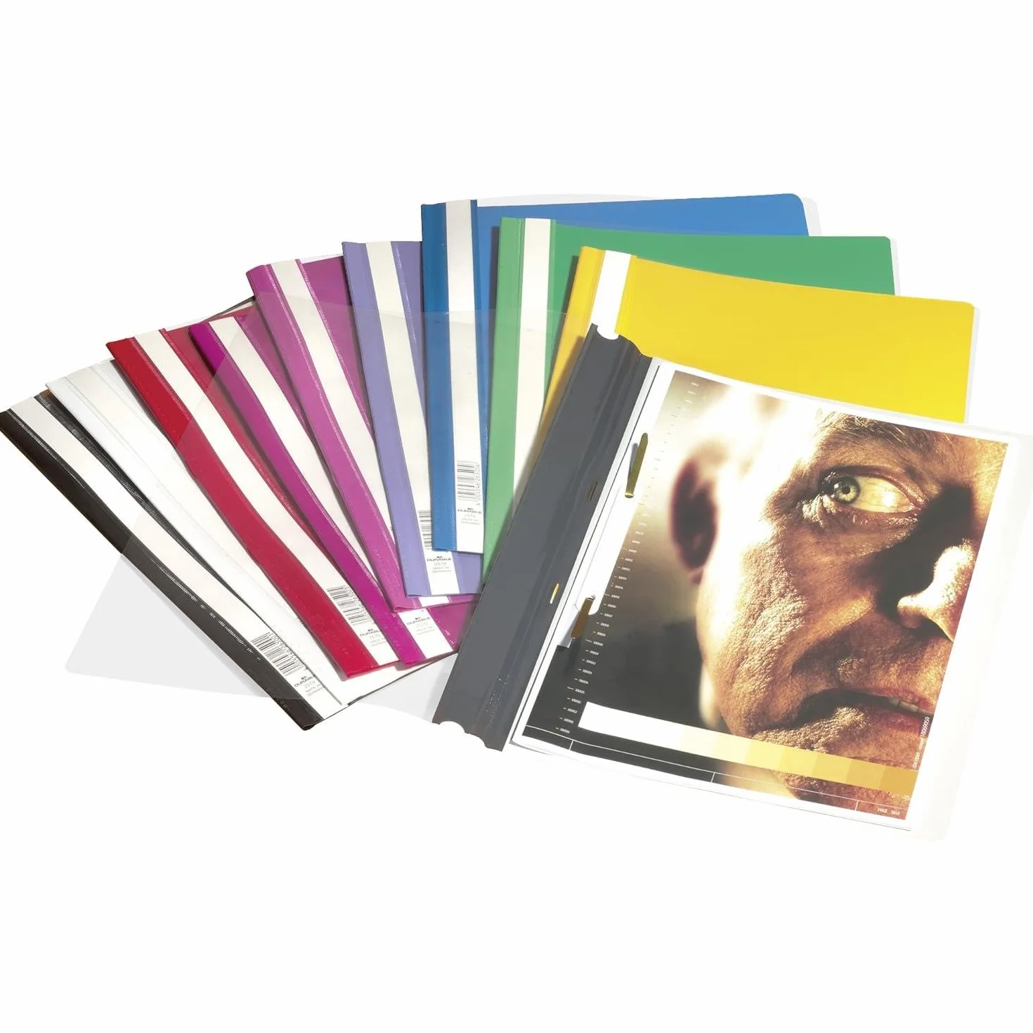 Durable 257004 - Cartellina ad aghi Clear View, f.to A4+, fronte trasparente e retro colorato, etichetta longitudinale, giallo, conf. da 50 pezzi