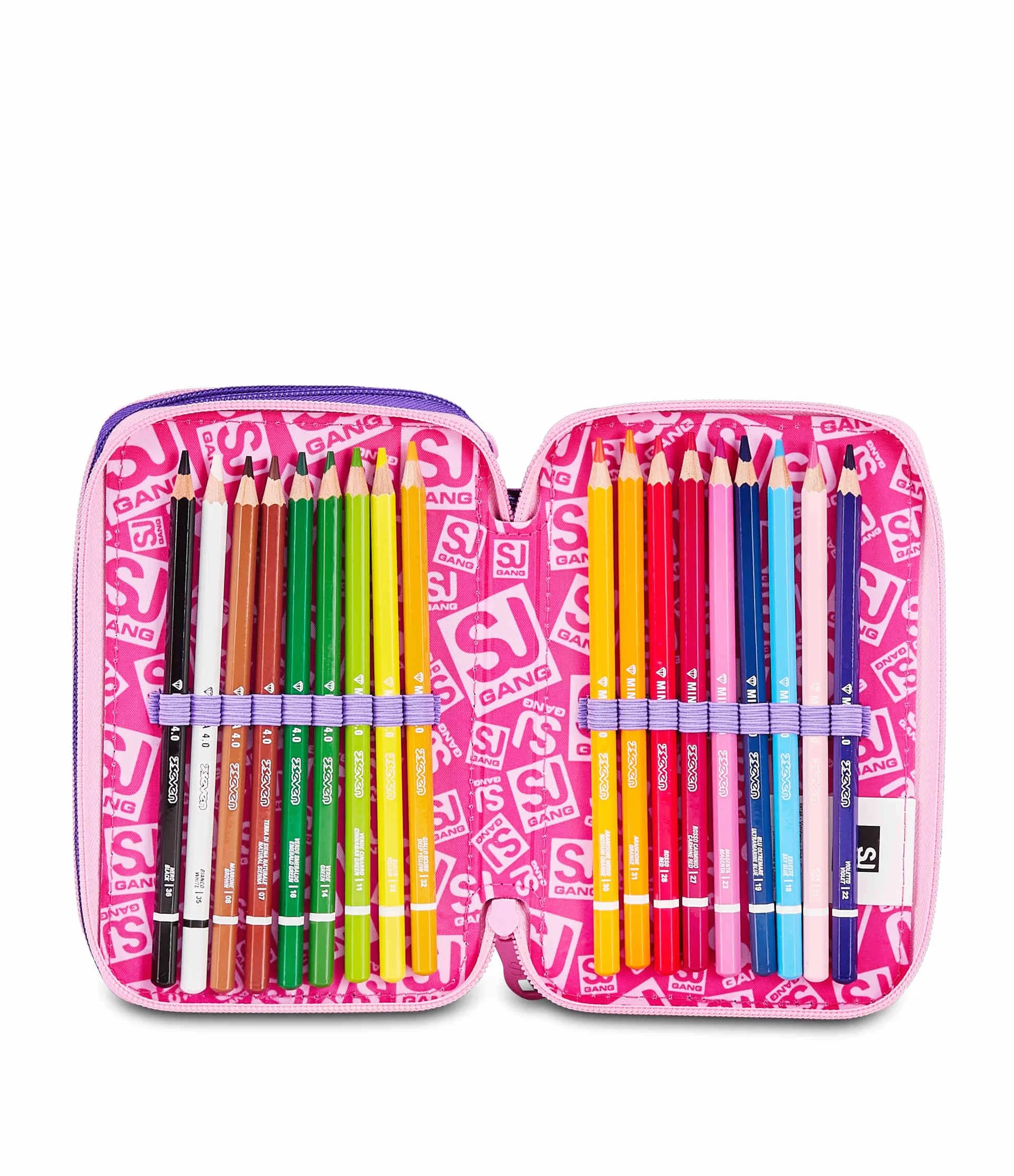 Astuccio Scuola 3 Zip 3D GLOWCAT Rosa Triplo Scomparto Scocca semi rigida 45 pezzi