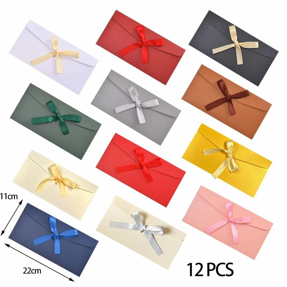 Buste Lettera Colorate con Nastri 12 Pezzi Kraft per Inviti Matrimonio Carte Regalo