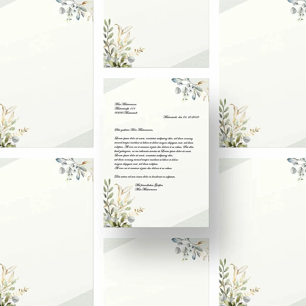 Carta da lettera decorata RAMI VERDI DIN A4 Fiori & Petali