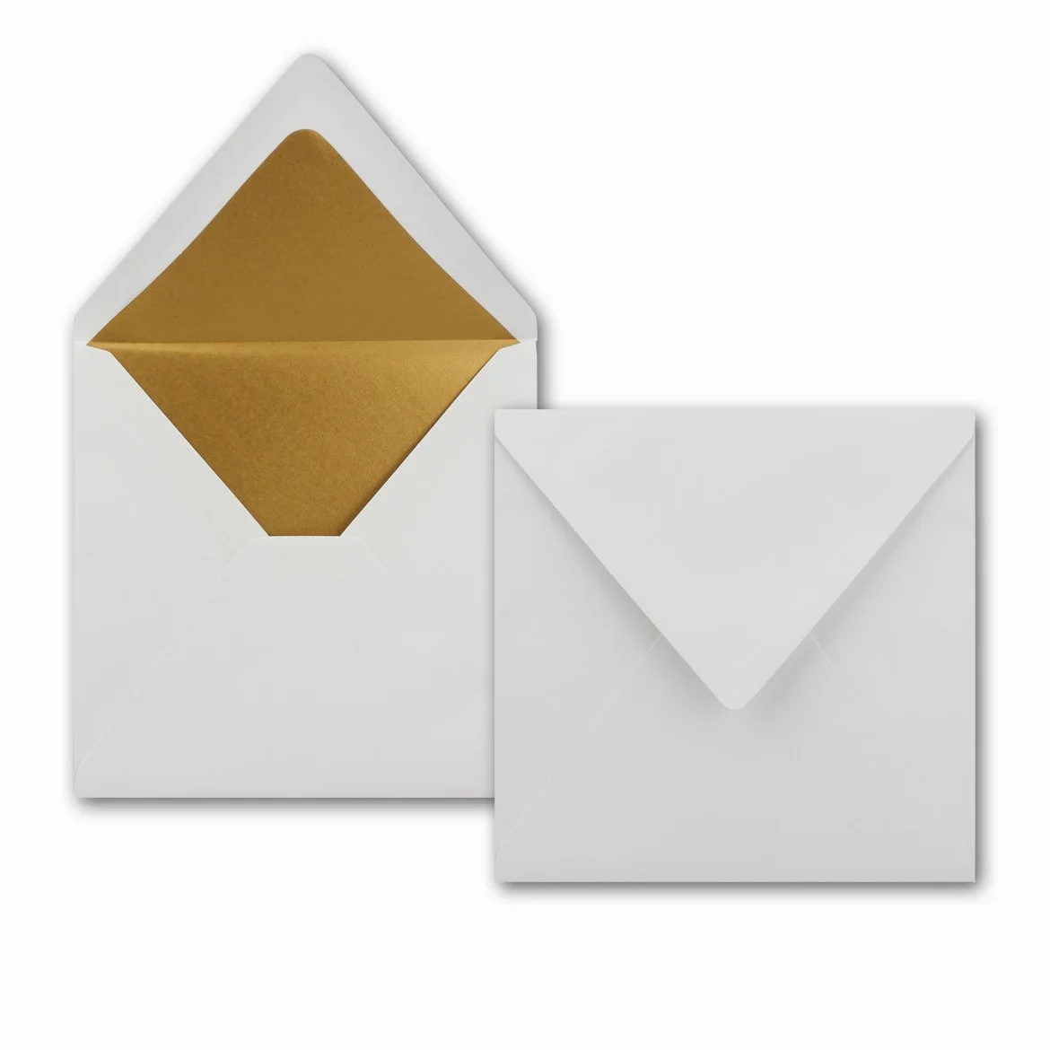 NEUSER PAPIER - 75 buste quadrate, 16,5 x 16,5 cm, colore bianco con fodera in seta dorata, con incollaggio a umido, 120 g/m²