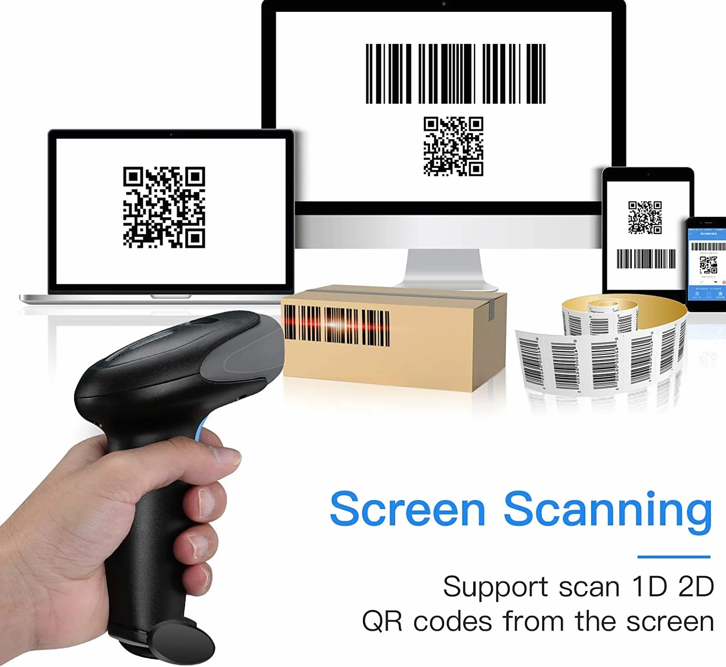 Eyoyo lettore di codici a barre 2D 1D con supporto, USB Wired QR code Barcode Scanner, scanner manuale per la gestione dell'inventario, codice a barre portatile/lettore di codici QR
