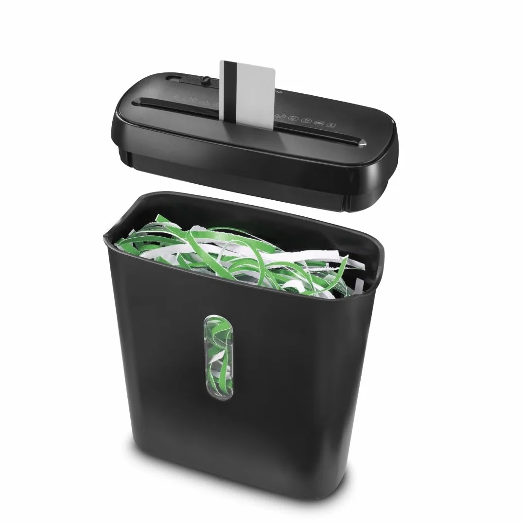 Hama Frantoio di carta Classic S61, fino a 6 fogli A4 a Volta, Distruttore di documenti e carte di plastica, lame acciai per graffette, cestino 8L, sicurezza P2 T2 E2, nero