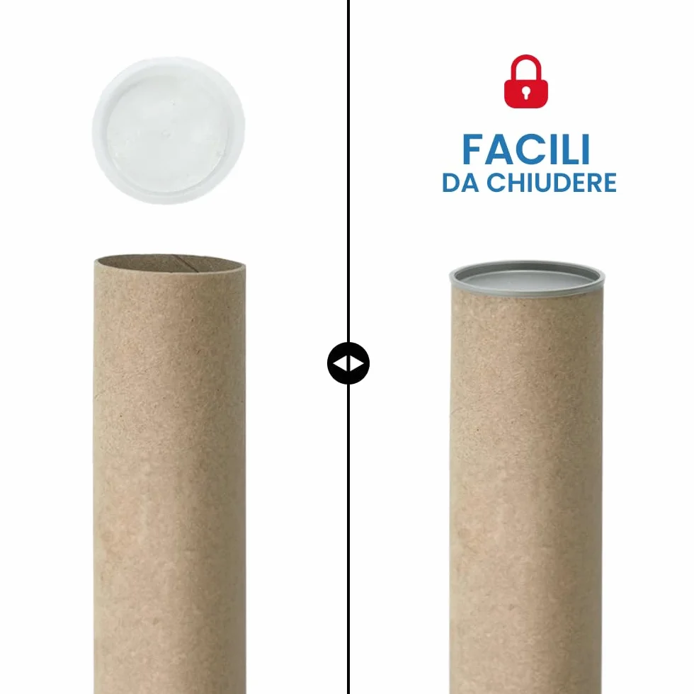 IMBALLAGGI 2000 Tubo di Cartone Premium 100cm x 10cm con Tappi in Plastica
