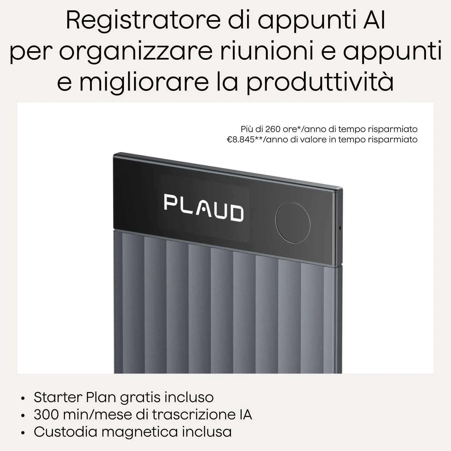 Plaud Note Pro Registratore Vocale AI 64GB Nero con Trascrizione Riassunti Chiamate Riunioni Lezioni Interviste fino a 50 ore