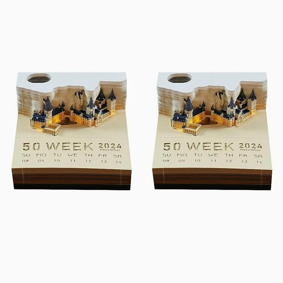 Square Castle - Blocco note a LED 3D, per Natale, regalo di compleanno con calendario, 2 pezzi