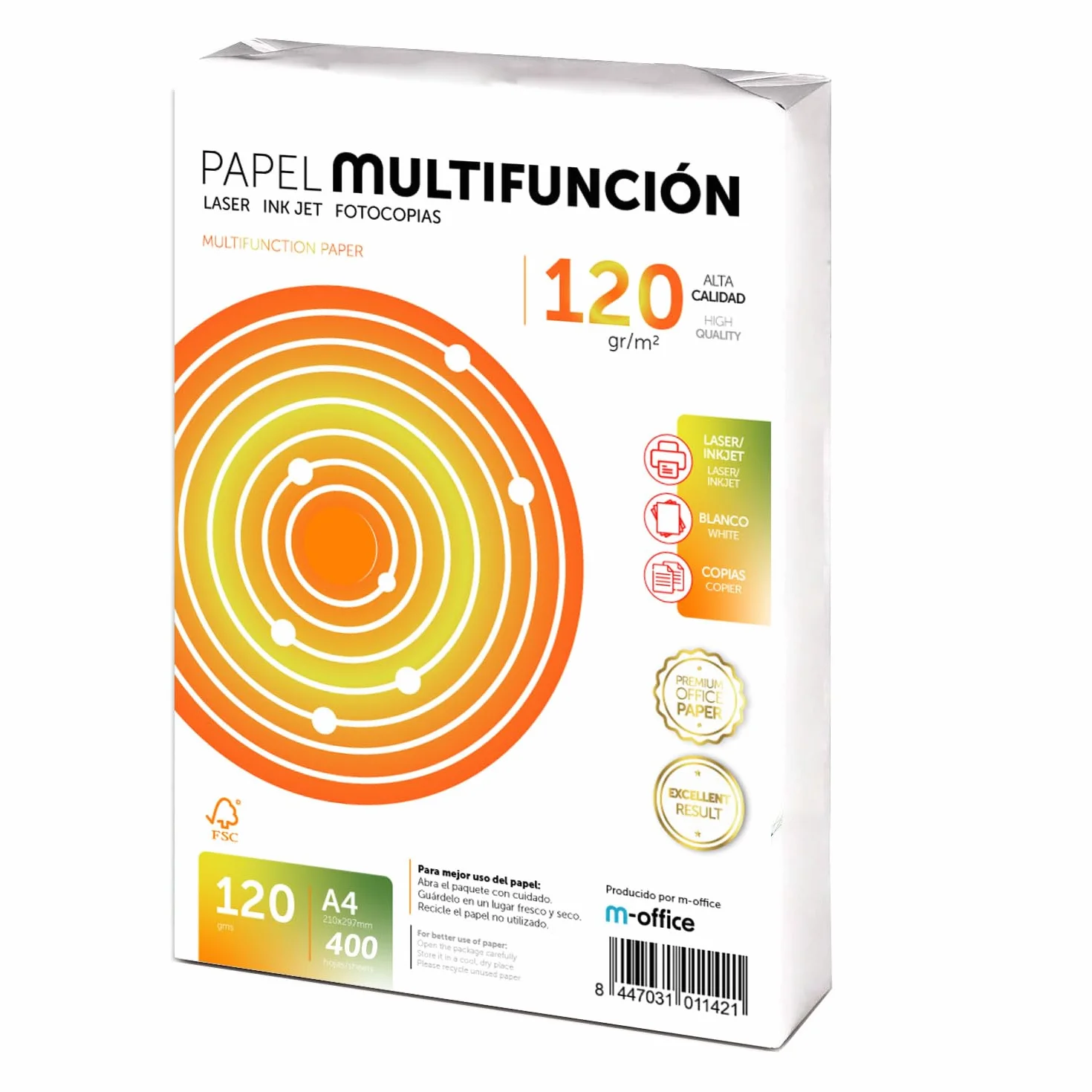 Carta Multiuso A4 120g 400 fogli per Stampanti Laser e Getto d'Inchiostro m-office