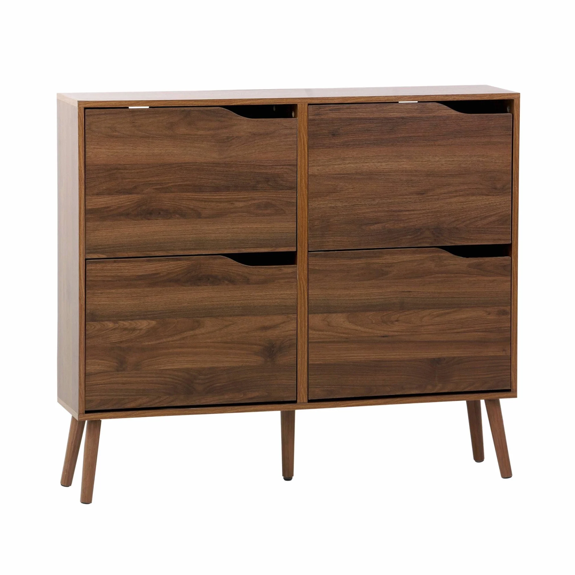 sweeek Scarpiera con Decoro Effetto Legno, 4 Ante Noce - 110x23x96 cm