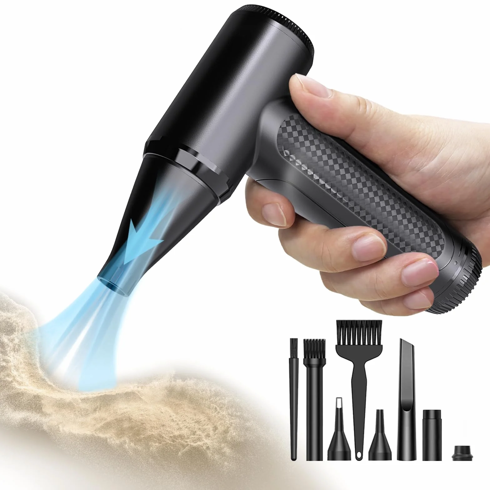 Soffiatore ad Aria Compressa, Pejevir 3 Velocità 150000 Giri/Min Elettrico Rimuovi Polvere Aria Compressa, Type-C Ricaricabile, Aria Compressa Elettrico per Pulizia del PC Divano Tastiera Auto
