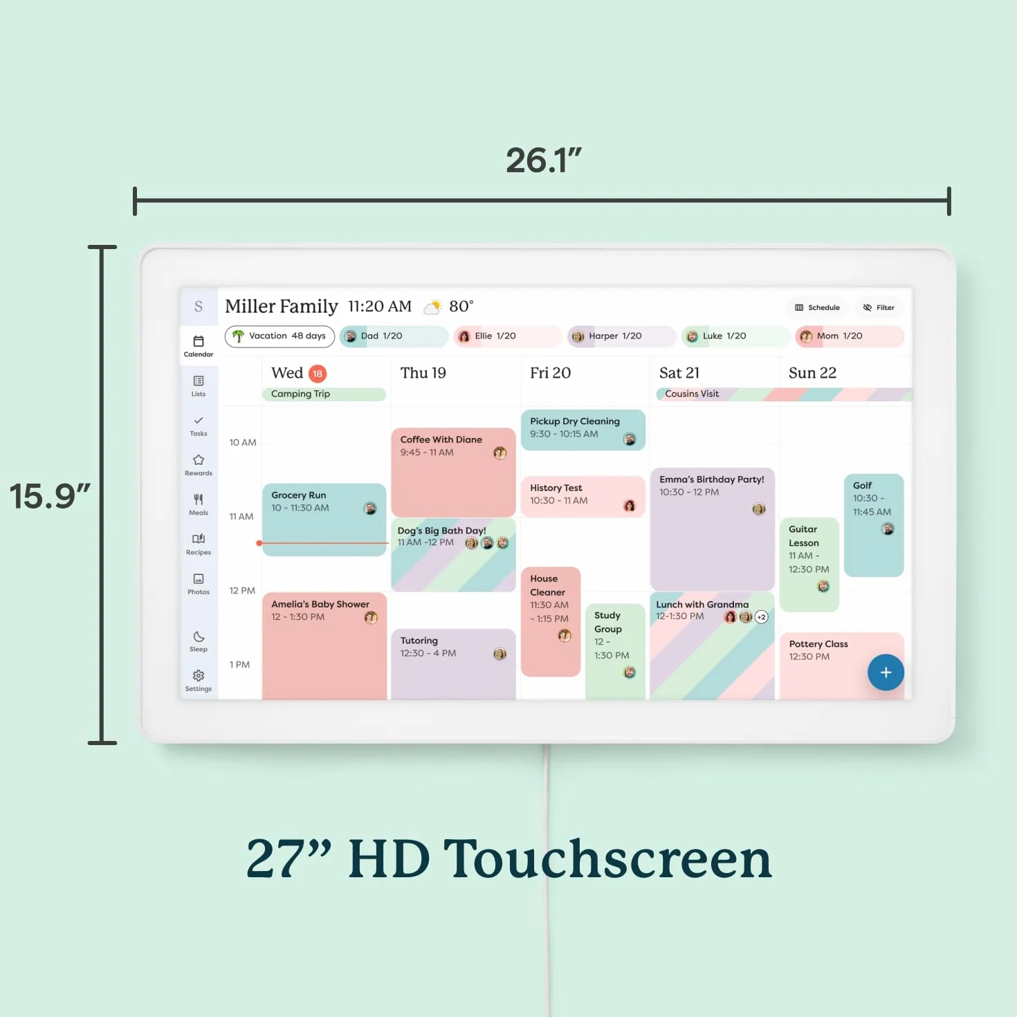 Skylight Calendar Max: Calendario Digitale Intelligente da 27 Pollici e Grafico delle Faccende, Organizzatore Familiare con Display Touchscreen Interattivo – Montabile a Parete in Verticale o