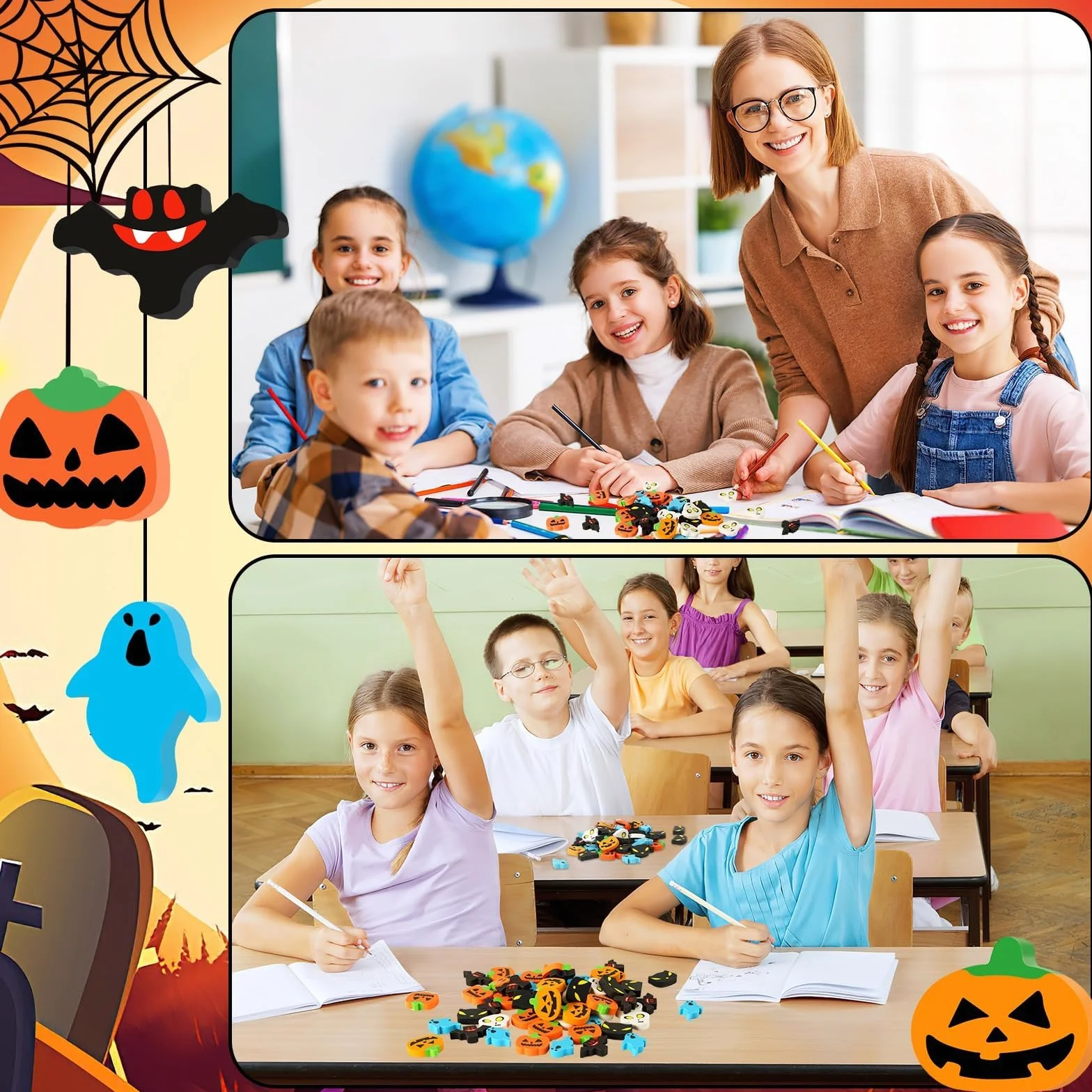 JUNEBRUSHS 30 mini gomme da cancellare per Halloween
