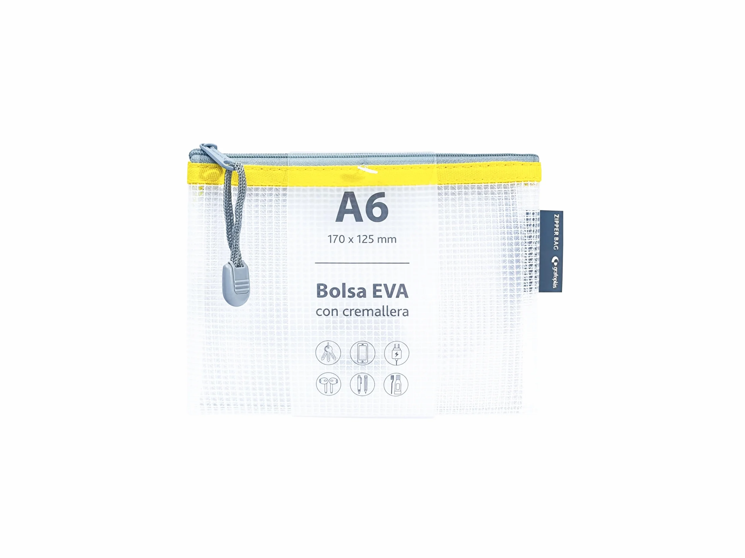 Borsa con cerniera EVA A6 trasparente 17,5 x 12,5 cm gialla
