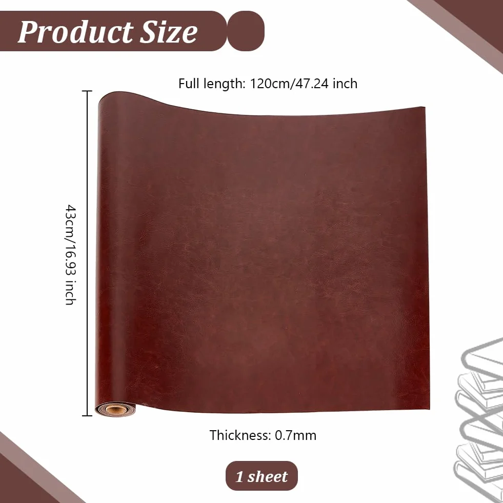 OLYCRAFT Copertina per Rilegatura in Similpelle 120x43cm Marrone Cocco Spessore 0.7mm