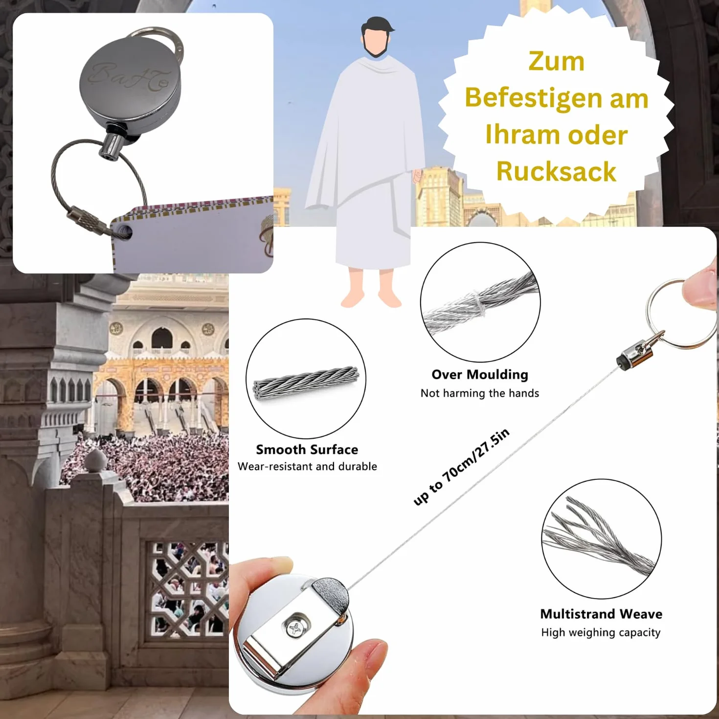 Bismillah and Hajj Duaa Cards & Guide per Hajj e Umrah con Supporto per Badge Argento