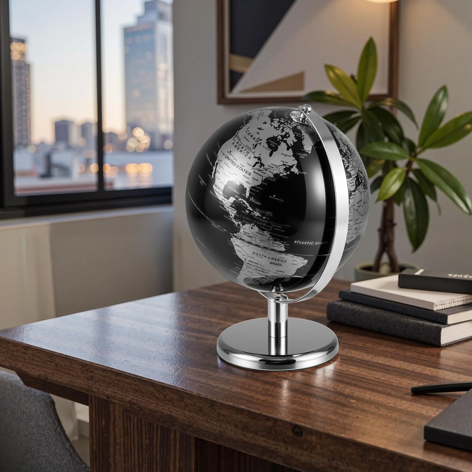 LIFEZEAL Globo antico da 20 cm, con base in metallo argentato, sfera del mondo per studenti e adulti, decorazione per aule, casa, ufficio (argento)