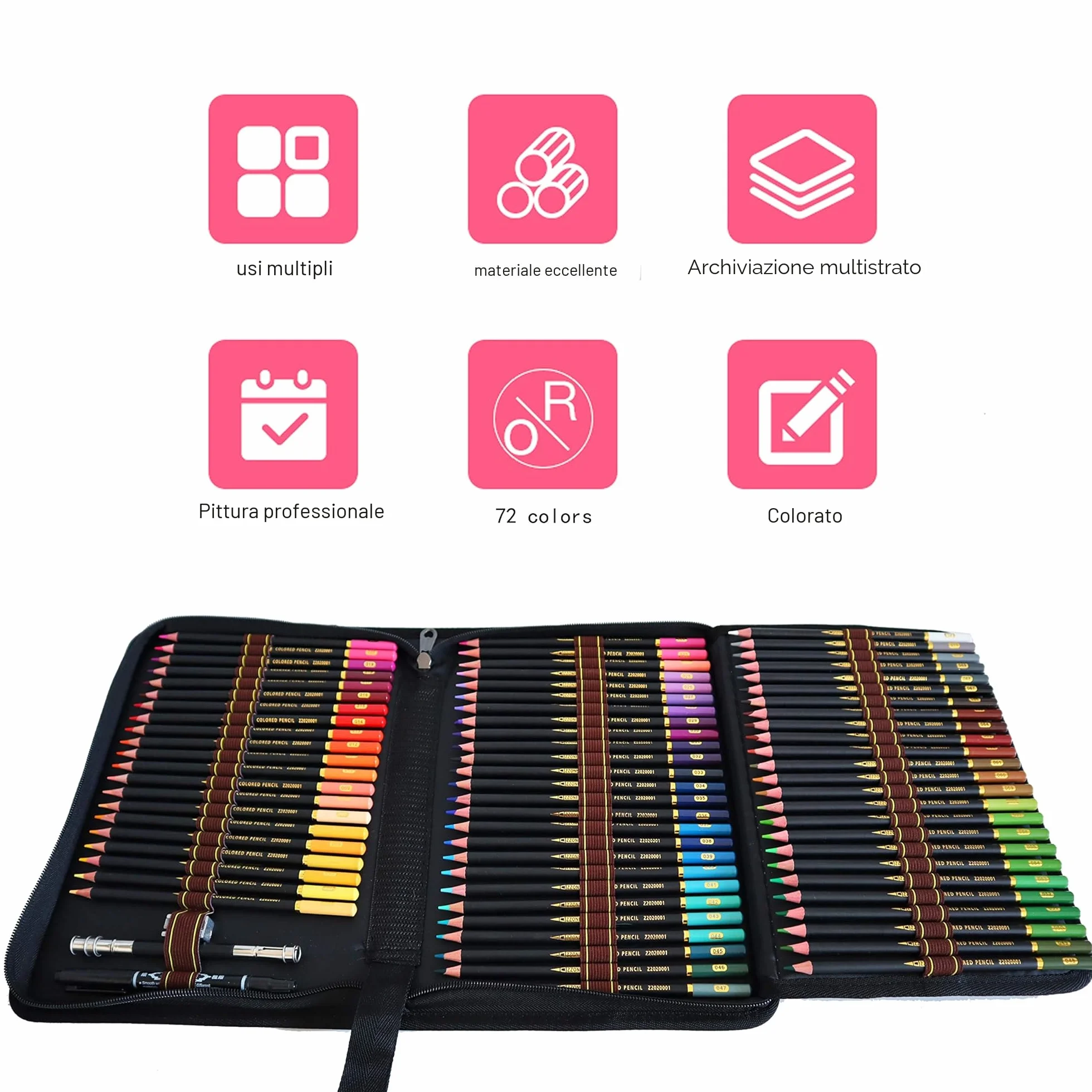 72 matite colorate in astuccio con cerniera per adulti disegno colorare