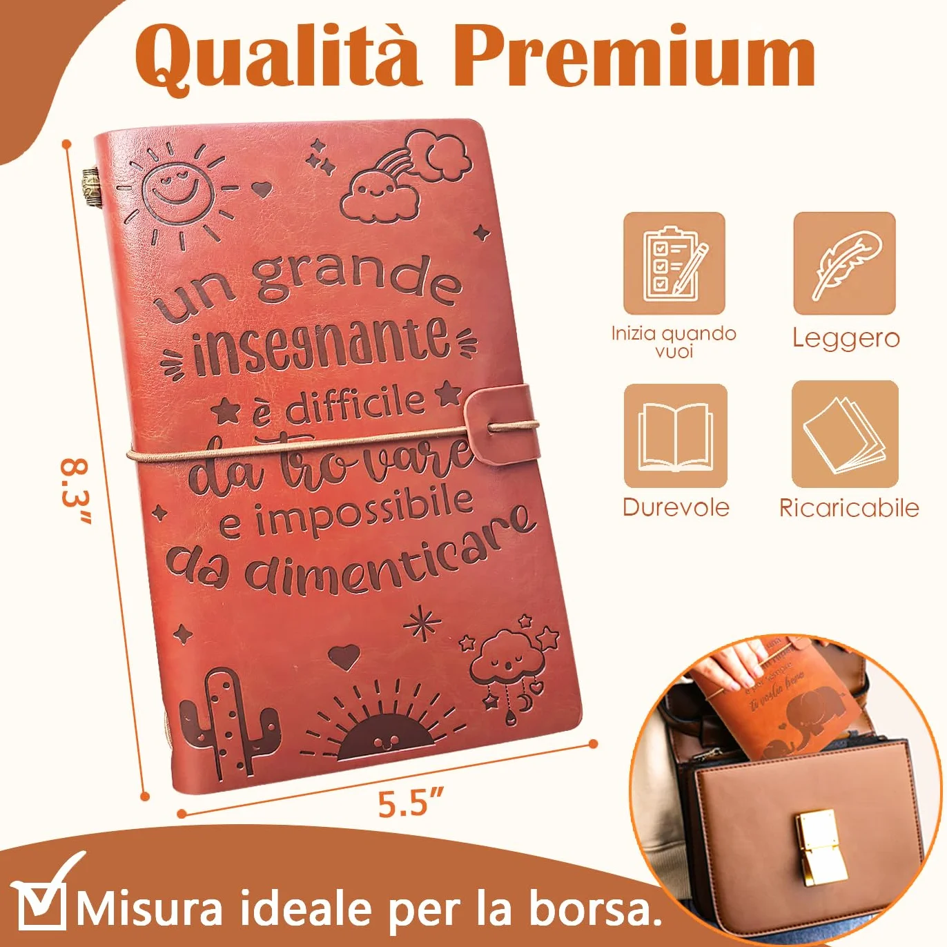 Regalo Insegnanti Fine Anno Grazie Maestra, Quaderno in Pelle A5 Copertina in Similpelle