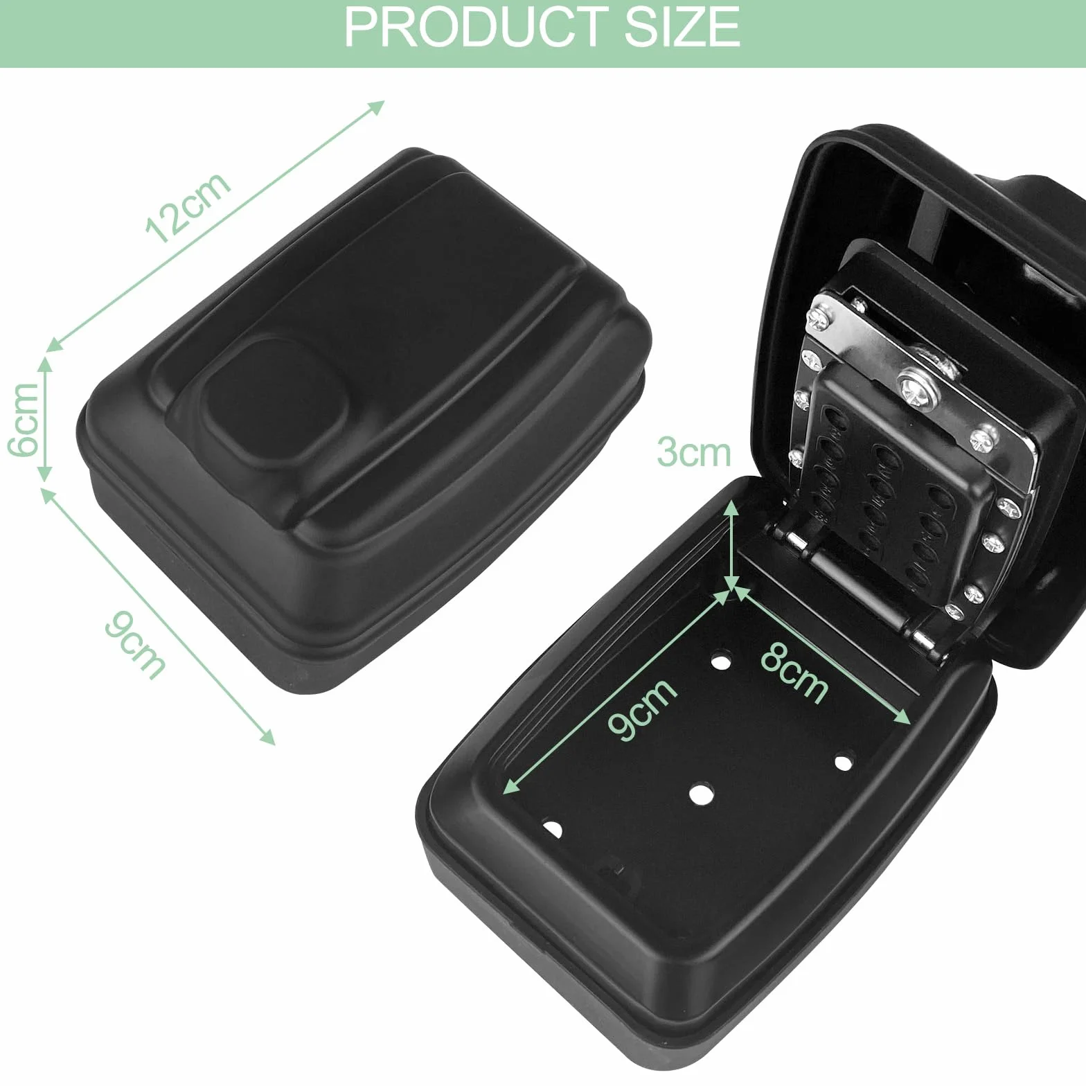 Cassetta Chiavi con Codice Impermeabile, Cassaforte per Chiavi con Codice 12 Cifre, Cassetta Portachiavi con Combinazione, Keybox da Esterno Password Ripristinabile per Casa, Garage(Nero)