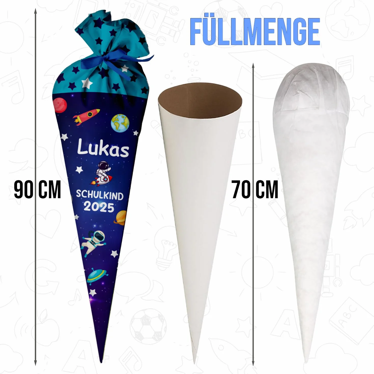Ferocity Borsa a Cono per Scuola Cosmos con Unicorno Personalizzata 70 cm Tessuto