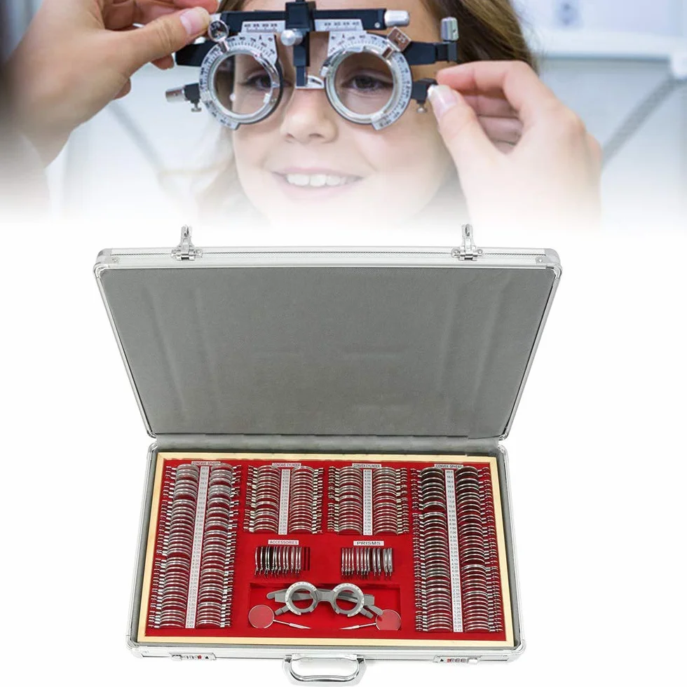 Set di 266 lenti di prova, in metallo, optometry, ottiche, lenti ottiche, lenti con bordo in metallo con ottometria, telaio di prova per la risonanza magnetica per ottici e cliniche oculari