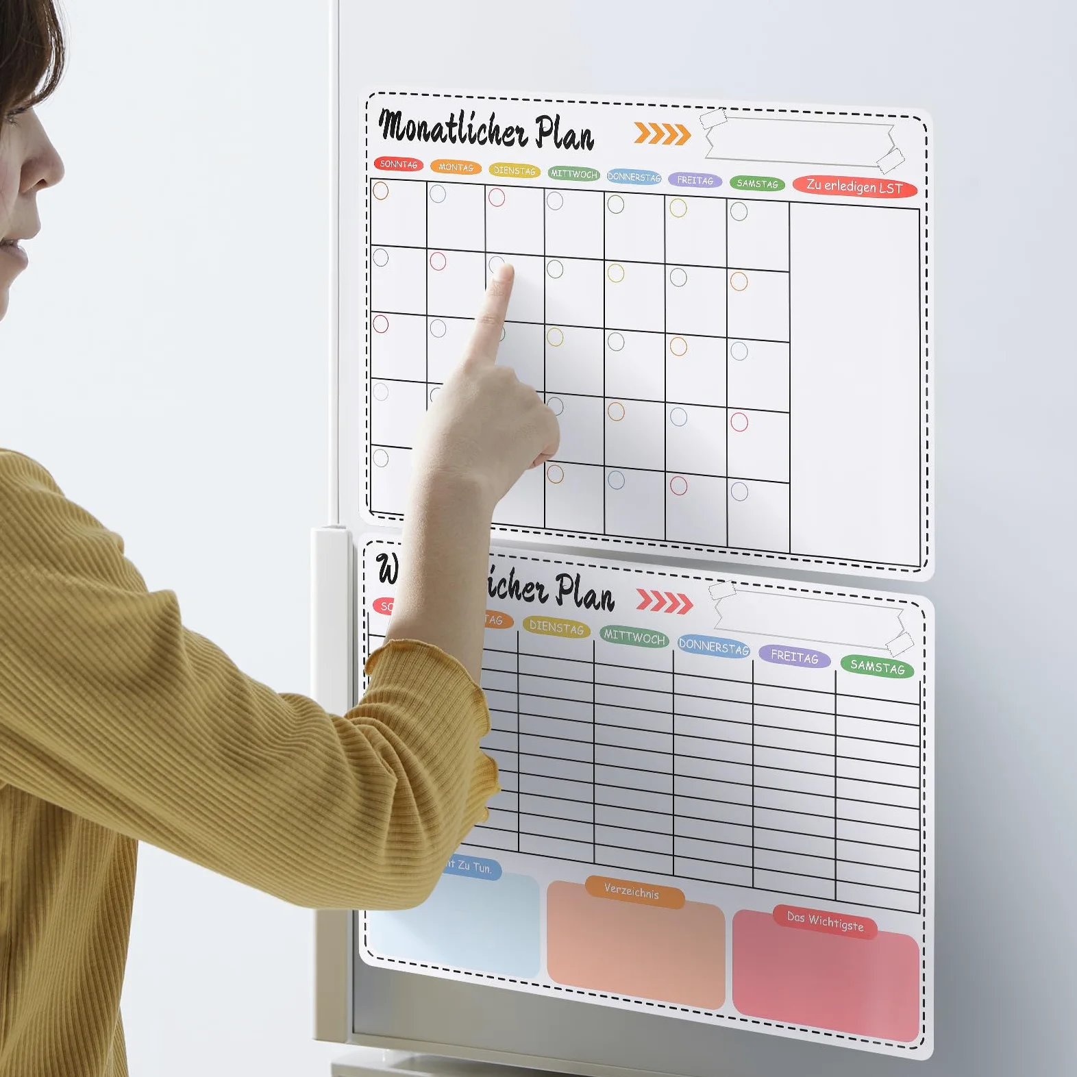 SHINEOFI Agenda Settimanale Magnetica per Frigorifero 16,5 × 11,5 Pollici in Resina Sintetica, Calendario Mensile Cancellabile a Secco 8 Pennarelli per Cucina e Scuola