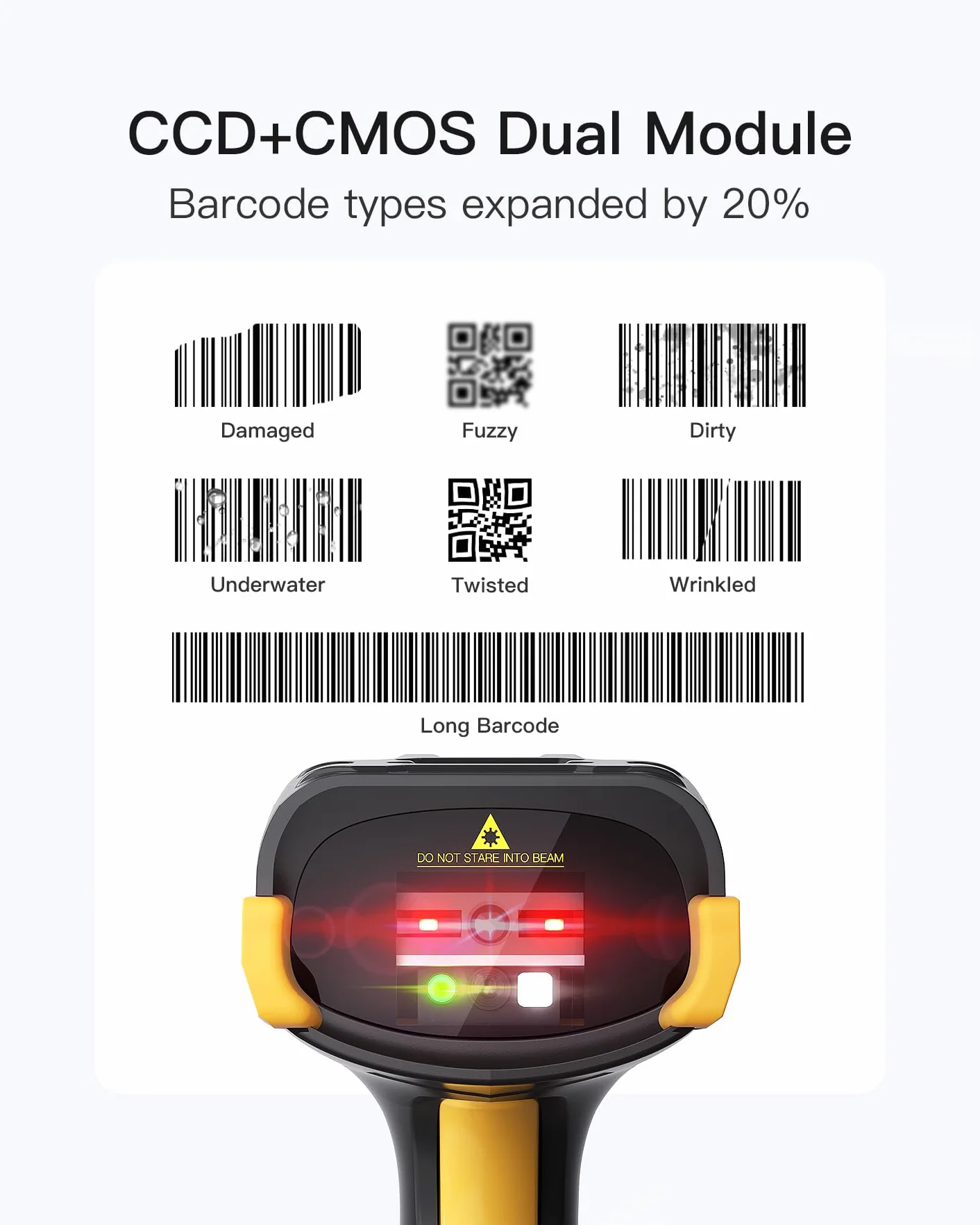 Inateck Scanner Codici a Barre Wireless 2D con Schermo, Doppio Sensore CMOS e CCD per Codici Lunghi e Sfocati, Lettore QR Bluetooth con Base di Ricarica, Tastiera per Impostazioni, Supporta App SDK
