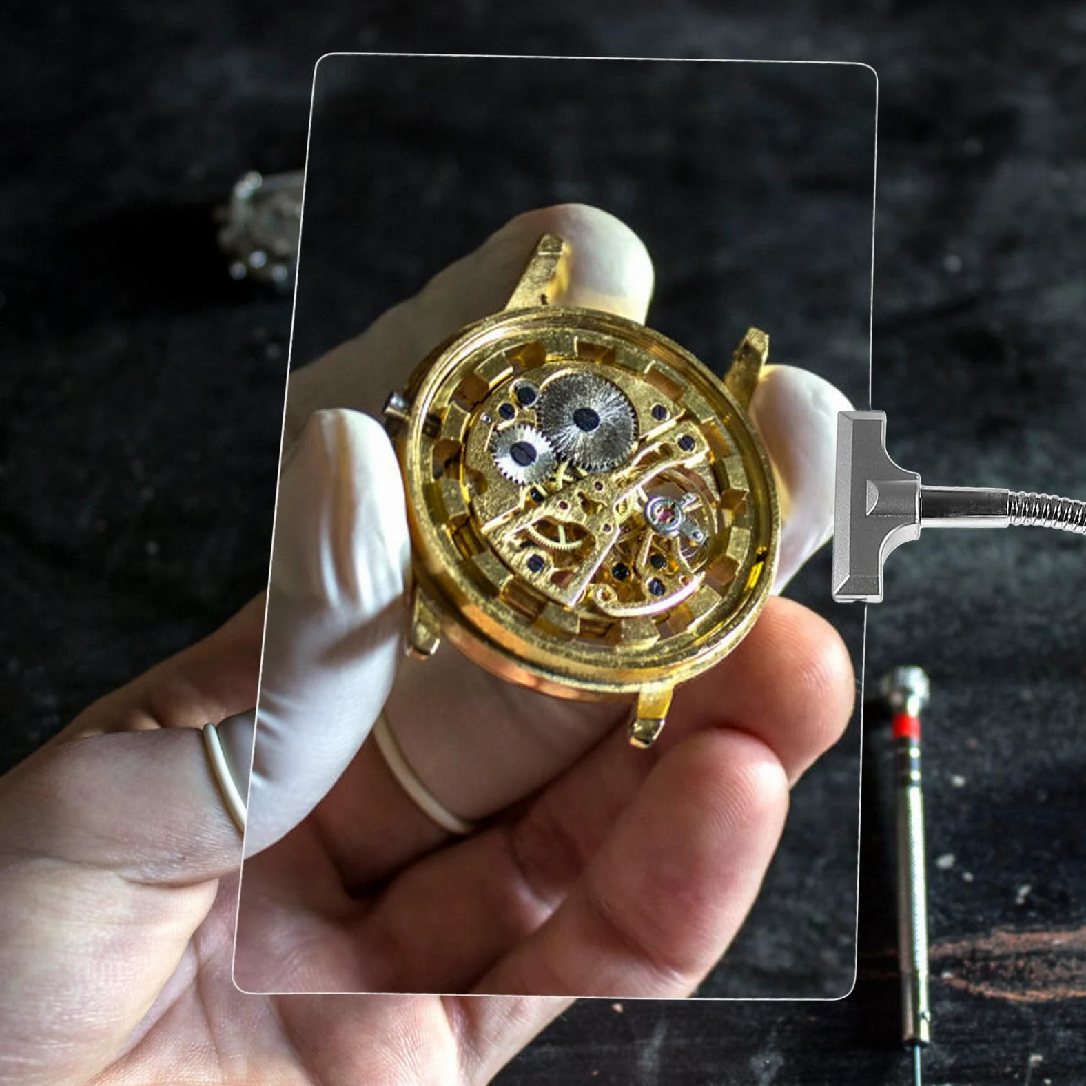 Lente D'ingrandimento 4x da Tavolo con Tubo Flessibile da Lettura | Uso senza Mani, Angolo e Altezza Regolabili, Ferro Abs Pmma, per Lavori Artigianali e Manutenzione