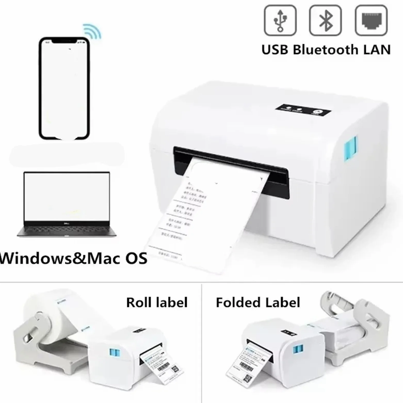 Etichettatrice, stampante termica per etichette Bluetooth per casa, cucina, ufficio, compatibile con pacchetti da 10,2 x 15,2 cm