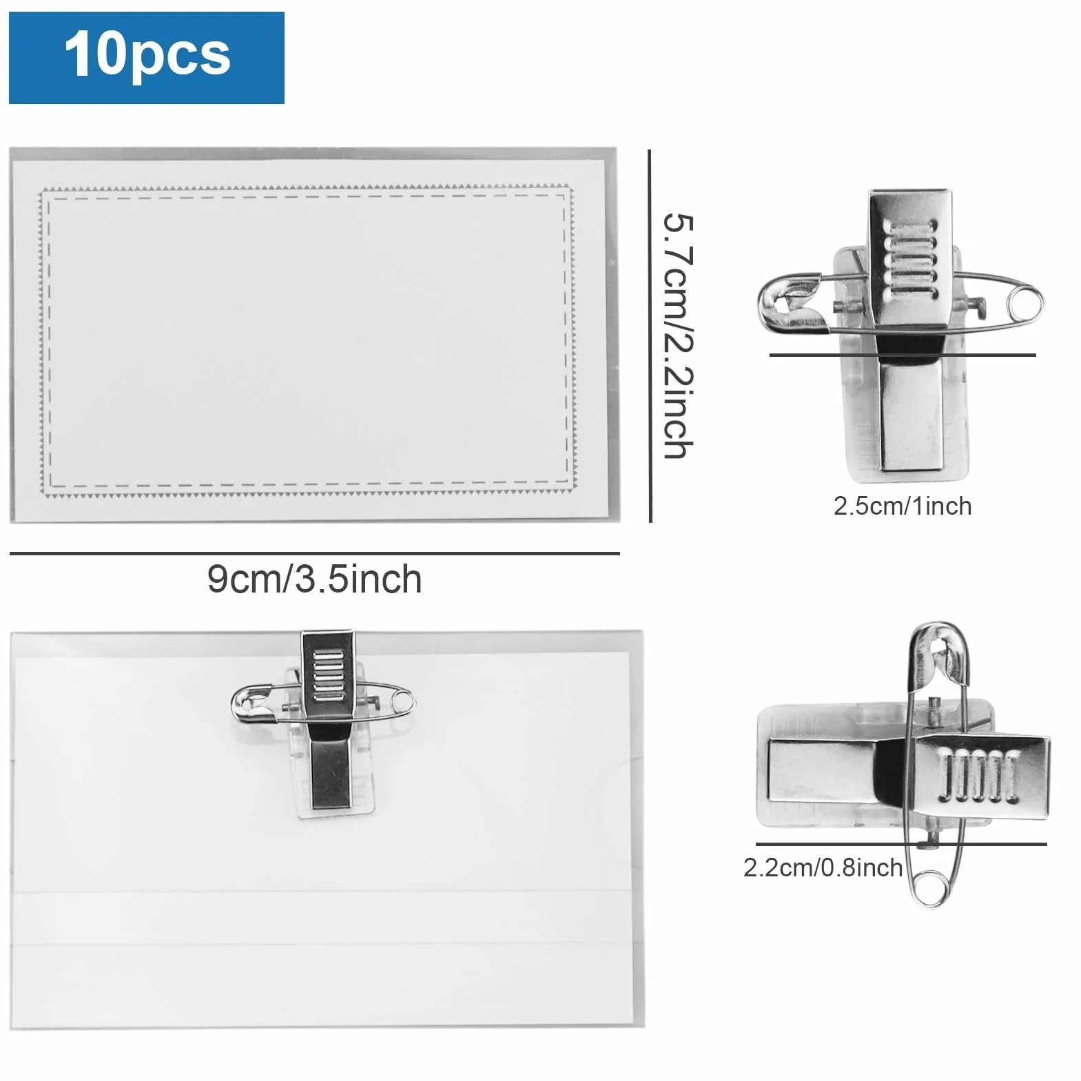 Porta Badge Orizzontale PVC Trasparente 10 Pezzi 90 x 56 mm con Clip per Badge Identificativo