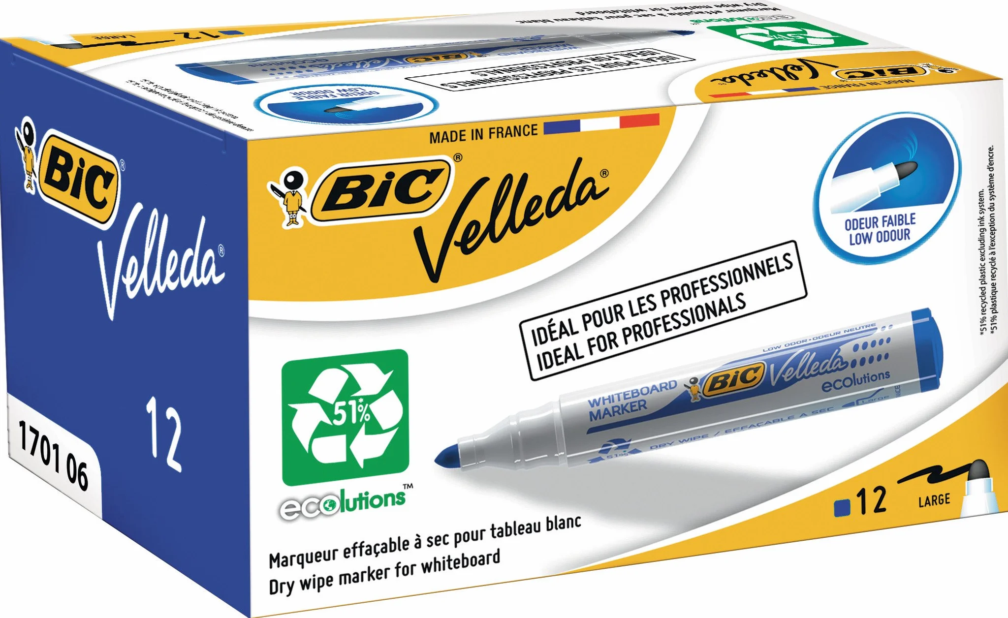 BIC Board Marker Bullet Tip 3, Whiteboard, 12 Pezzi