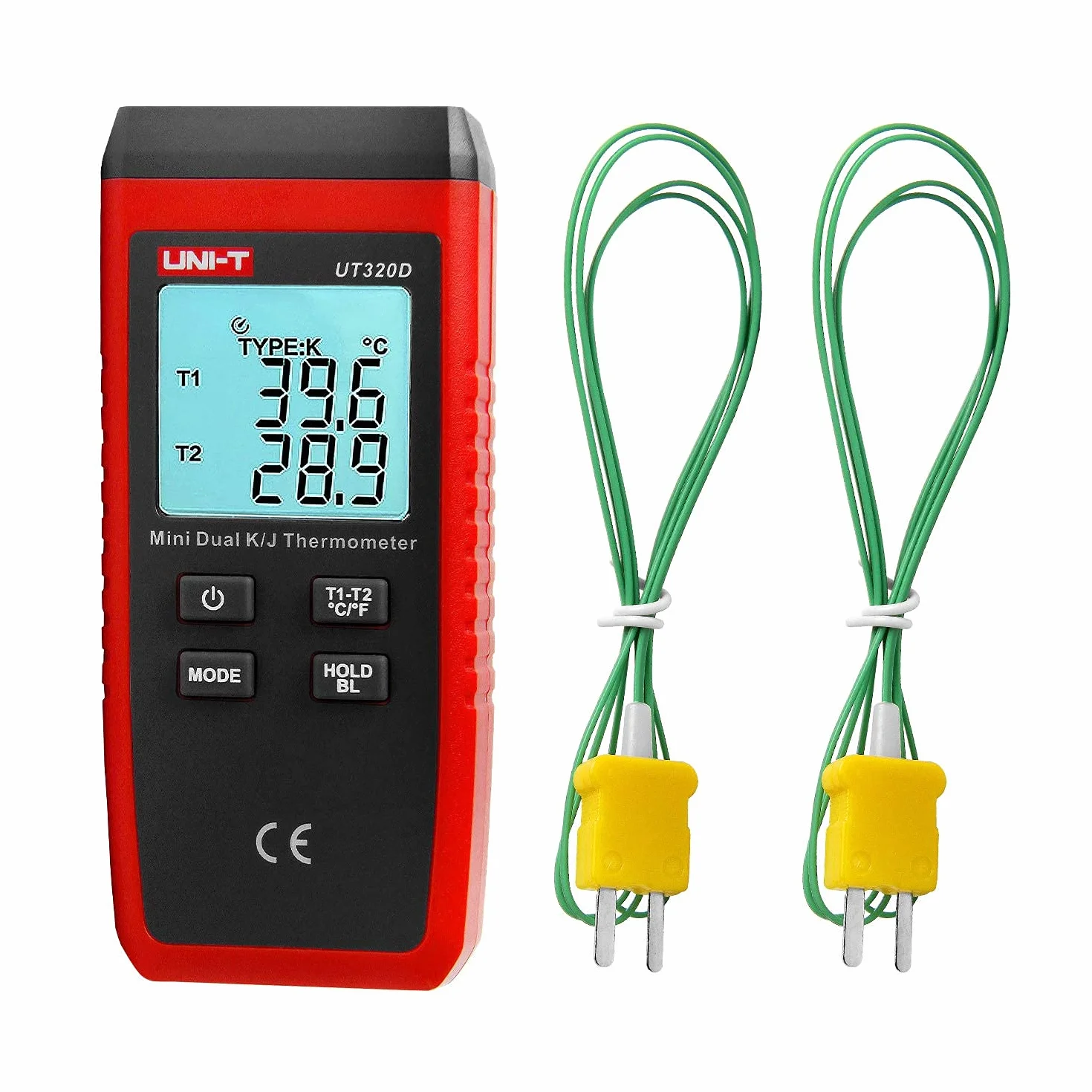 UT320D Mini Termometro Dual-channel K/J Termocoppia con retroilluminazione LCD