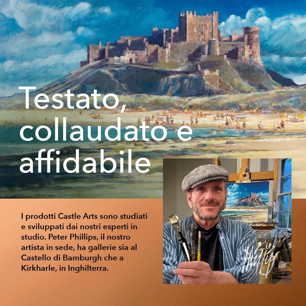 Castle Art Supplies Set di Matite Metalliche | 48 Tonalità Scintillanti dall’Anima in Cera per Artisti Adulti, Professionisti e Coloristi | Protetto e Disposto in un Cofanetto di Metallo