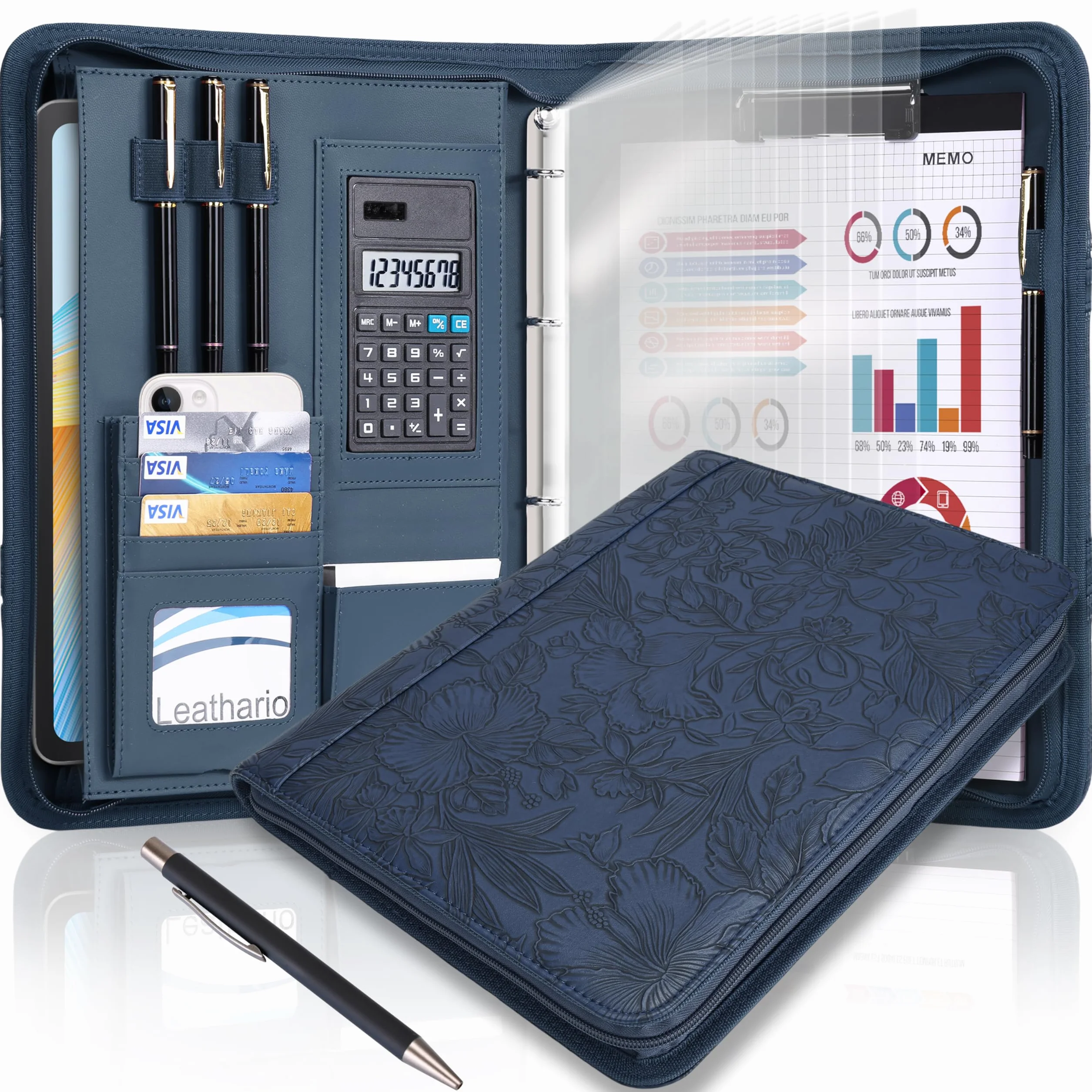 Leathario Cartella Portadocumenti A4 in Pelle PU Portablocchi Unisex per Ufficio Conferenza Cartellina Custodia Organizzatore con Quaderno regalo uomo e donna