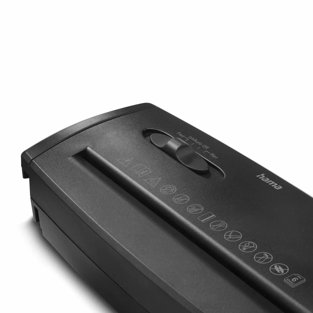 Hama Smerigliatrice di carta Classic S60, 6 fogli A4 a Volta, Distruttore di documenti con Braccio telescopico per Cesti di carta, Sicurezza P2 T2 E2, Nero