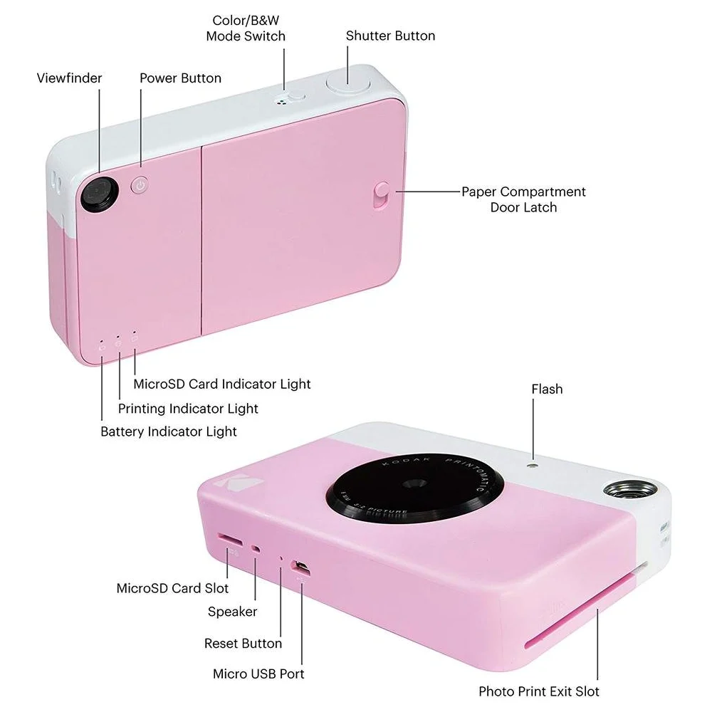 KODAK Pacchetto Base per Fotocamera istantanea Printomatic (Rosa) + Carta Zink (20 Fogli) + Custodia Deluxe + Comoda Tracolla & ZINK - Carta fotografica, Formato 2"x3", Confezione da 20 fogli