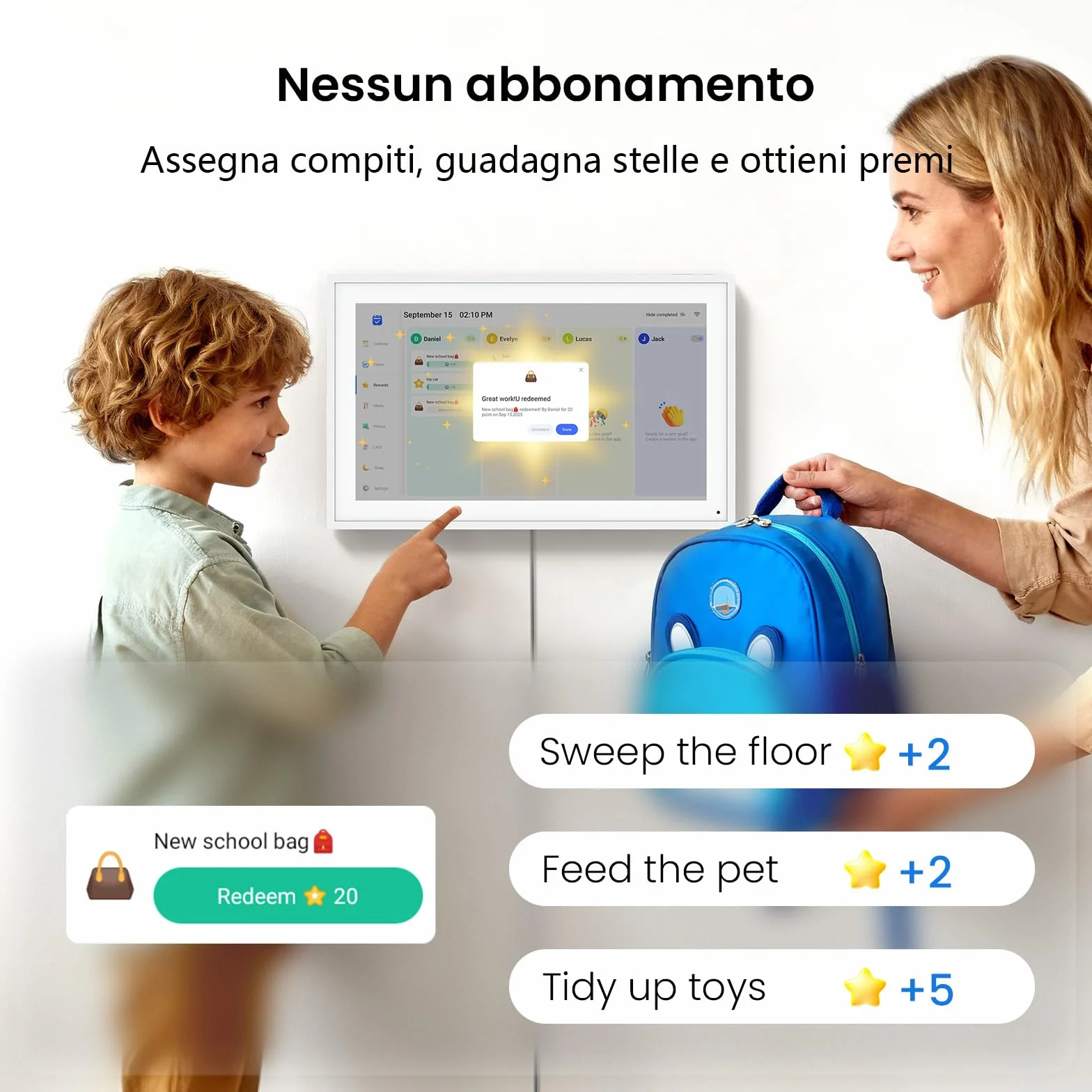 NEWYES 2026 Calendario Digitale da Parete 15,6", Agenda familiare interattiva con touchscreen, Organizzatore e Planner Familiare con Display IPS Full HD 1920×1080, Ideale per Regali e la Casa