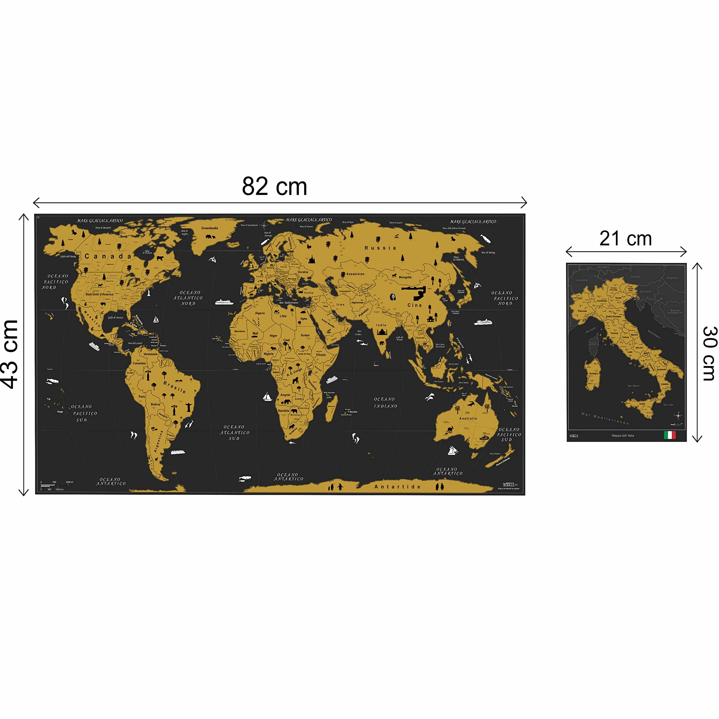 WIDETA Mappa del mondo da grattare XXL 82x43cm Carta patinata 300 g/m² laminata con pellicola protettiva