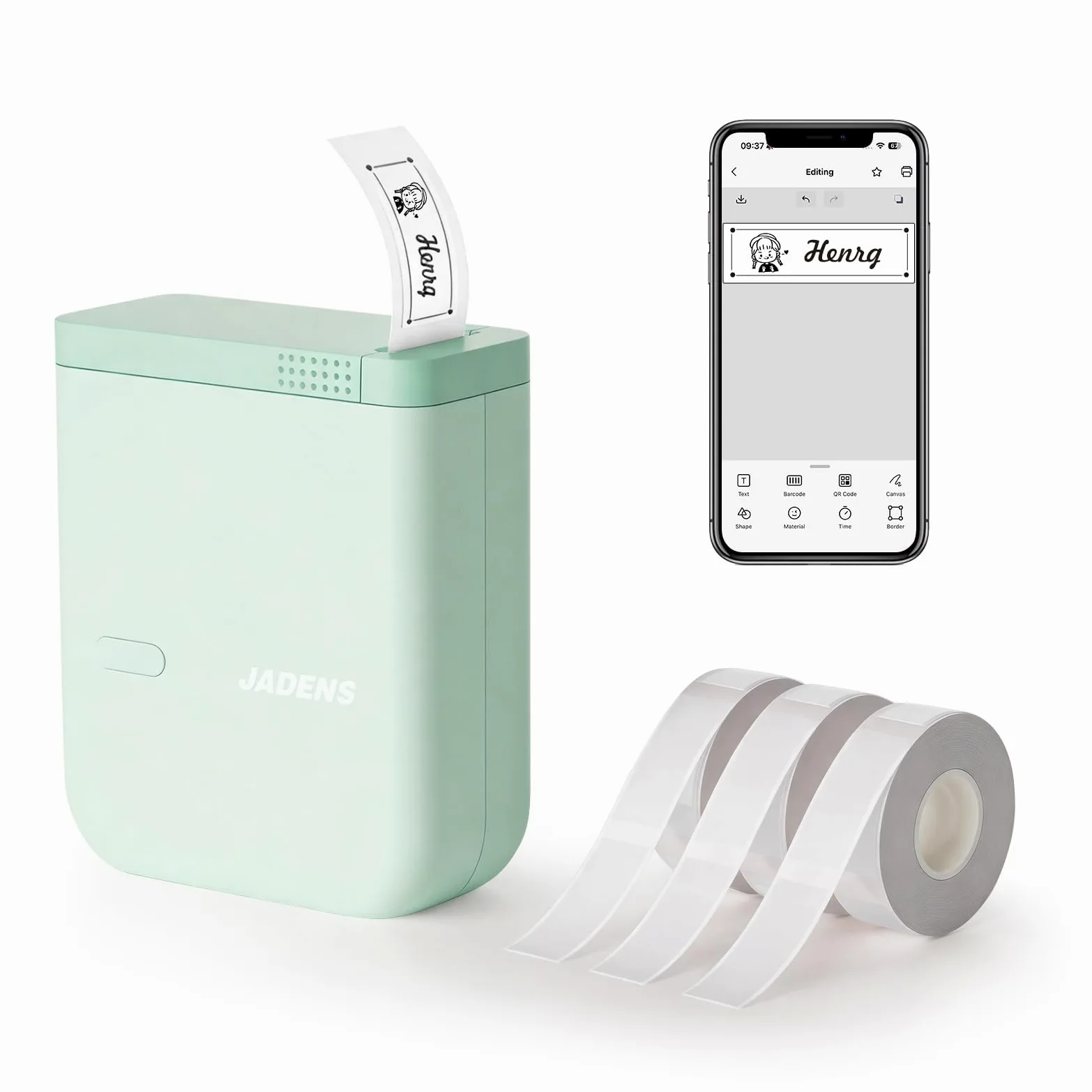 JADENS ADENS JD15 - Stampante per etichette Bluetooth, stampante termica portatile con 3 rotoli di etichette, mini stampante adesiva, stampante per etichette per casa, scuola, ufficio, cucina e altro