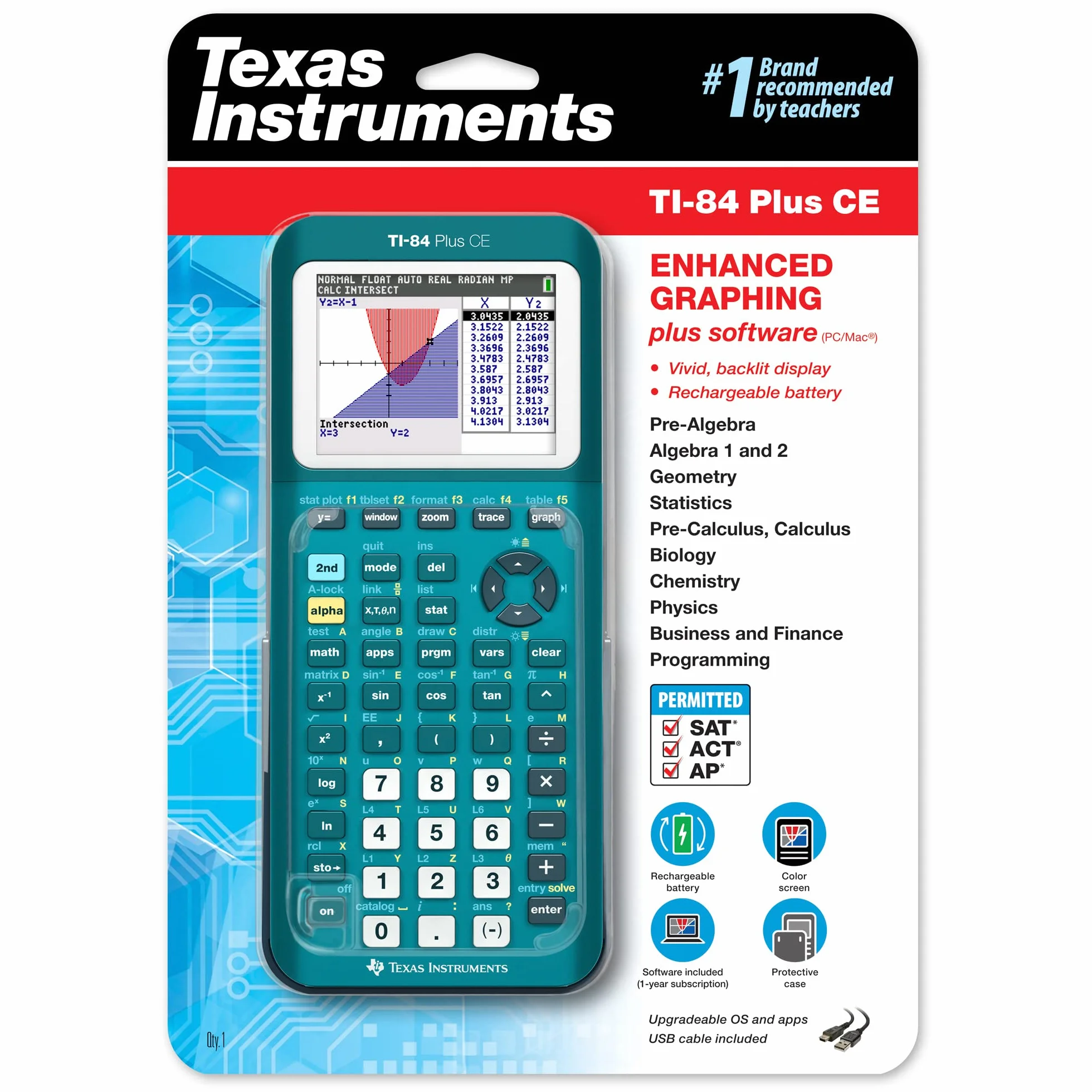 Texas Instruments TI-84 Plus CE Color Graphing Calculator, Teal (Metallic)