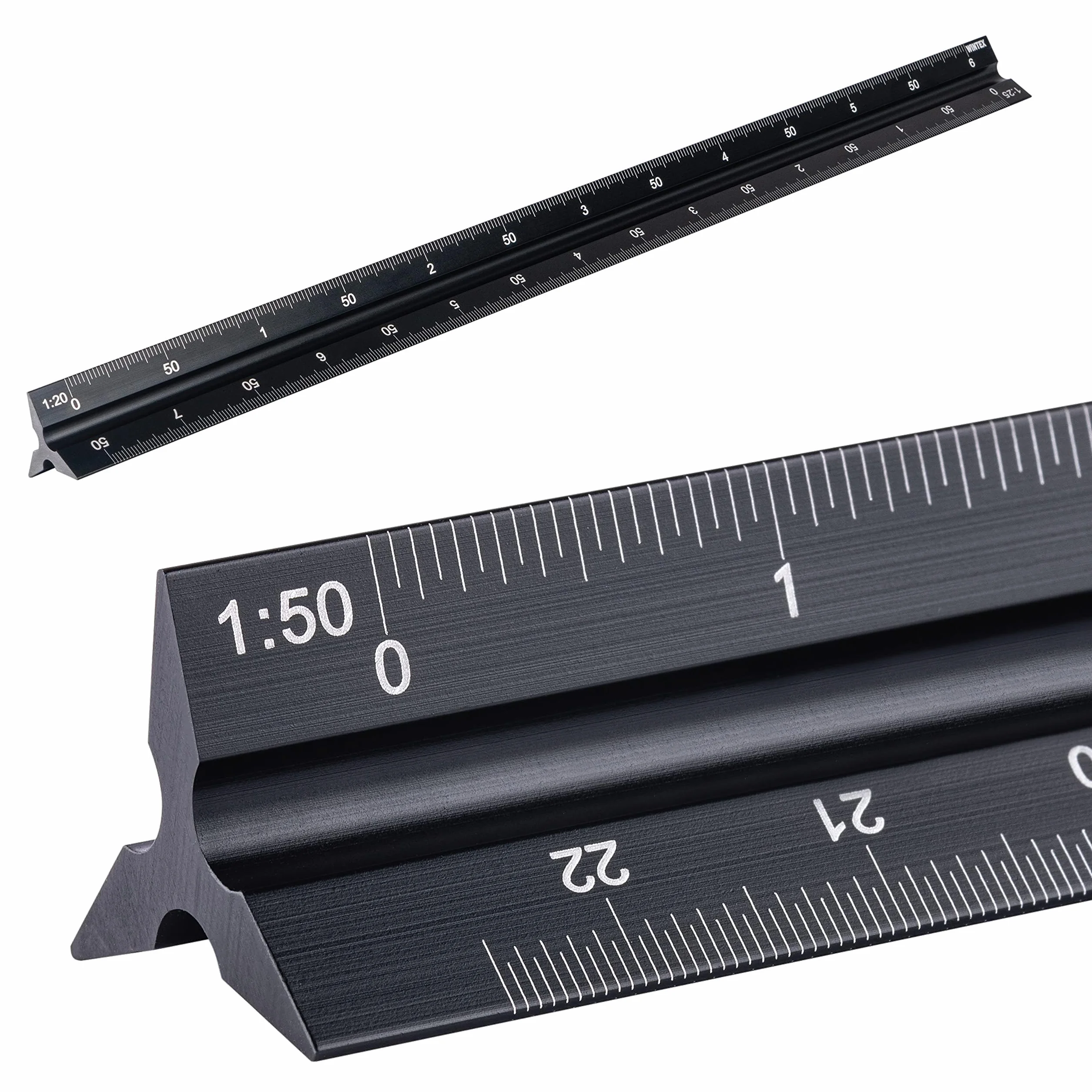 WINTEX Righello 30 cm in Metallo - Scalimetro in Alluminio - Riga da Disegno Tecnico 1:20 1:50 1:75 1:100 1:125 - Nero con Custodia