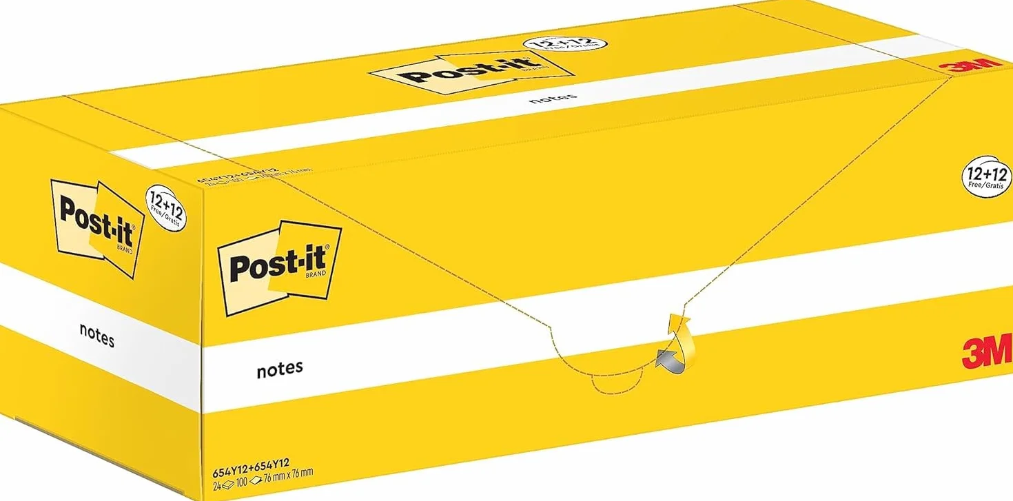 Post-it Canary Yellow Foglietti Adesivi 76 mm x 76 mm, Confezione da 24 blocchetti, 100 Fogli per blocco