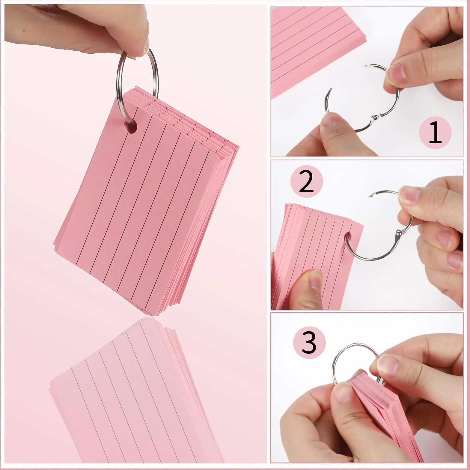 Yoosso 600 Pezzi Flash Card A8 7,4 x 5,1 cm Cartoncino a Righe Schede Indice con Anelli per Scuola Ufficio Studio