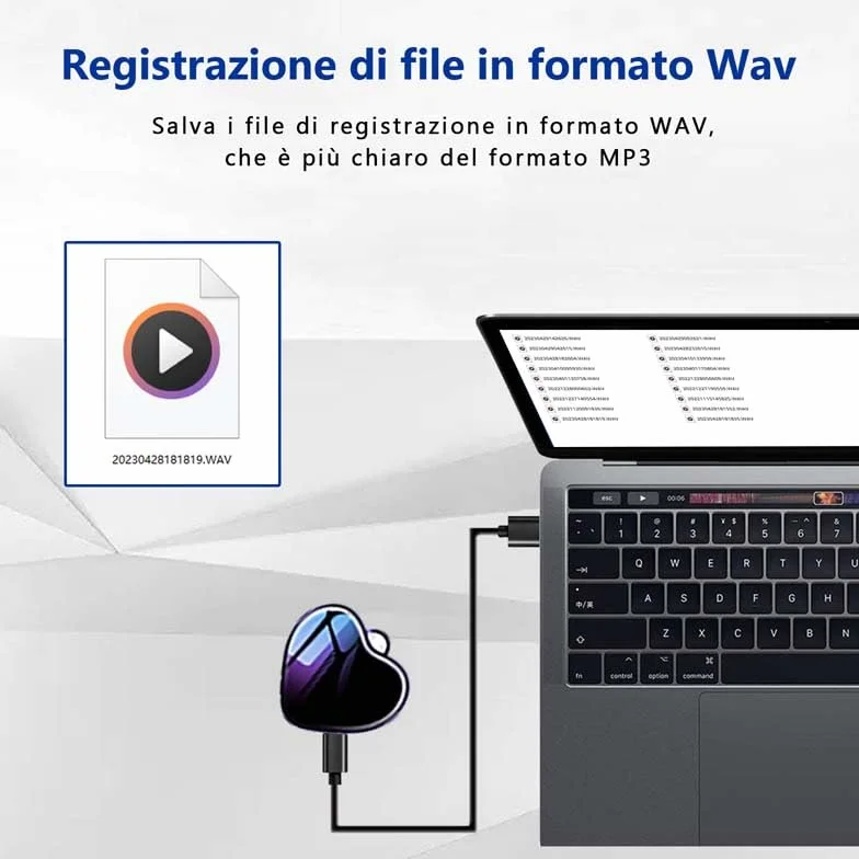 STTWUNAKE, Mini registratore vocale, collana con registratore vocale digitale attivato, dispositivo di registrazione audio portachiavi, piccolo registratore di ascolto audio indossabile, usb